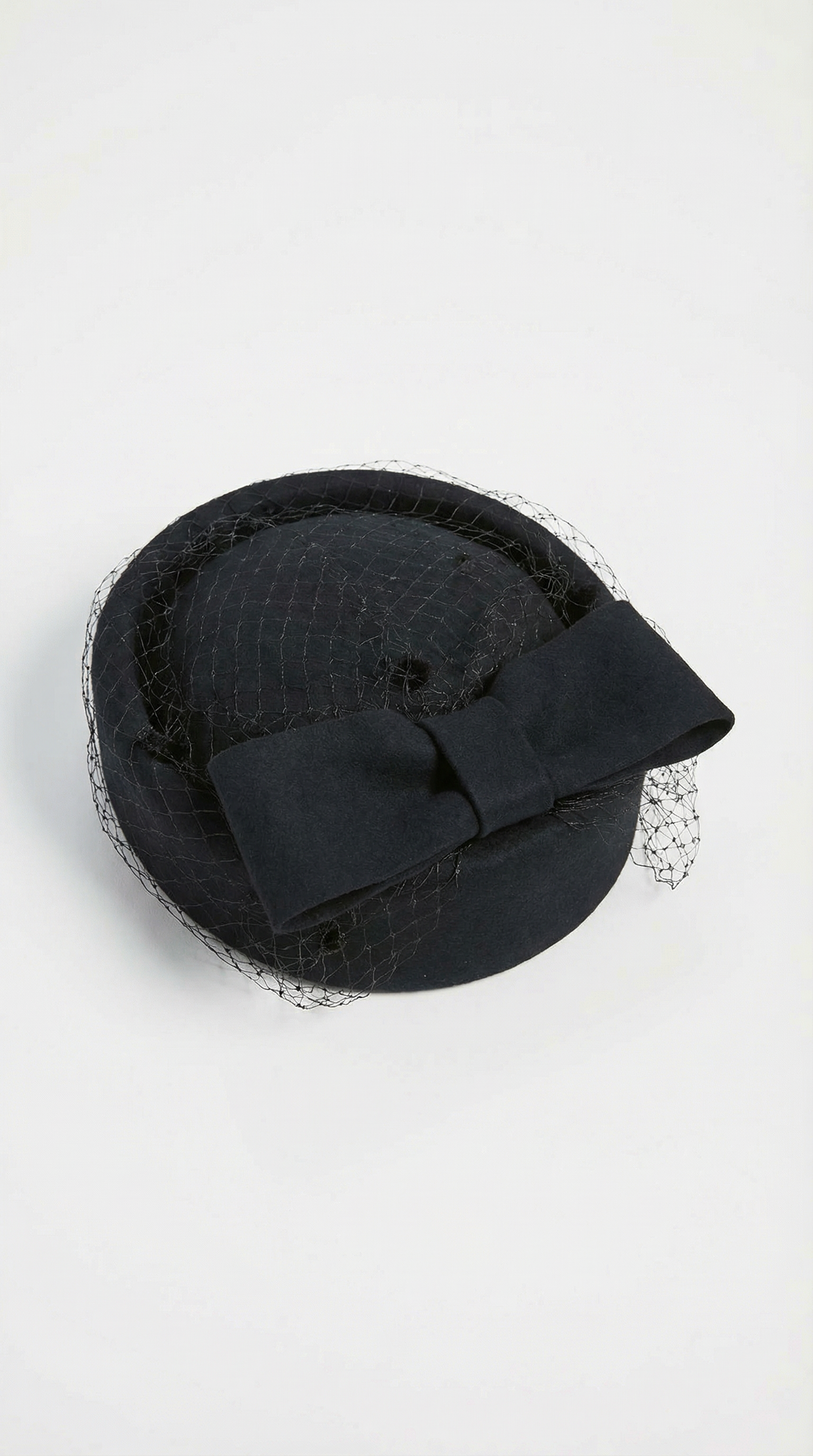 Cite - Wool Beret with Large Bow and Veil Accent Black