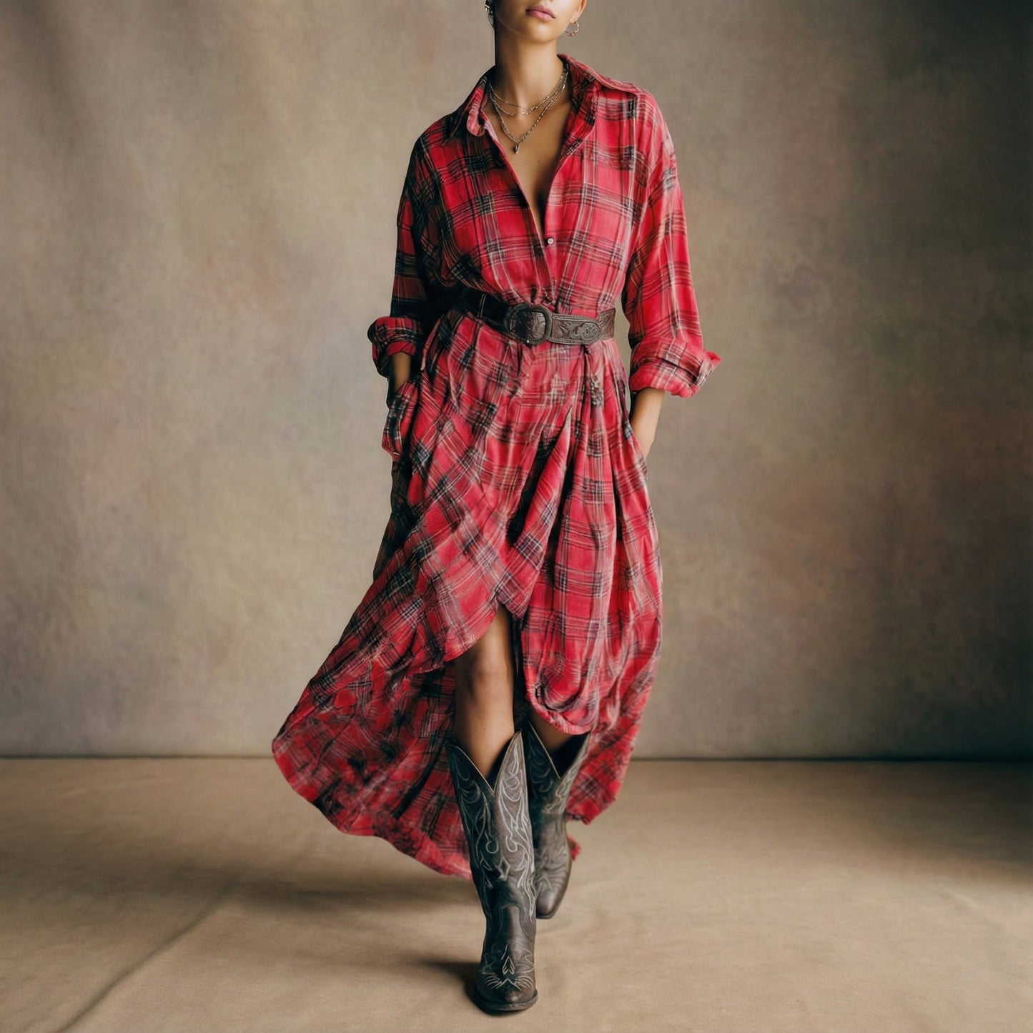 Caterina | Cappotto chemisier Quadri con vita