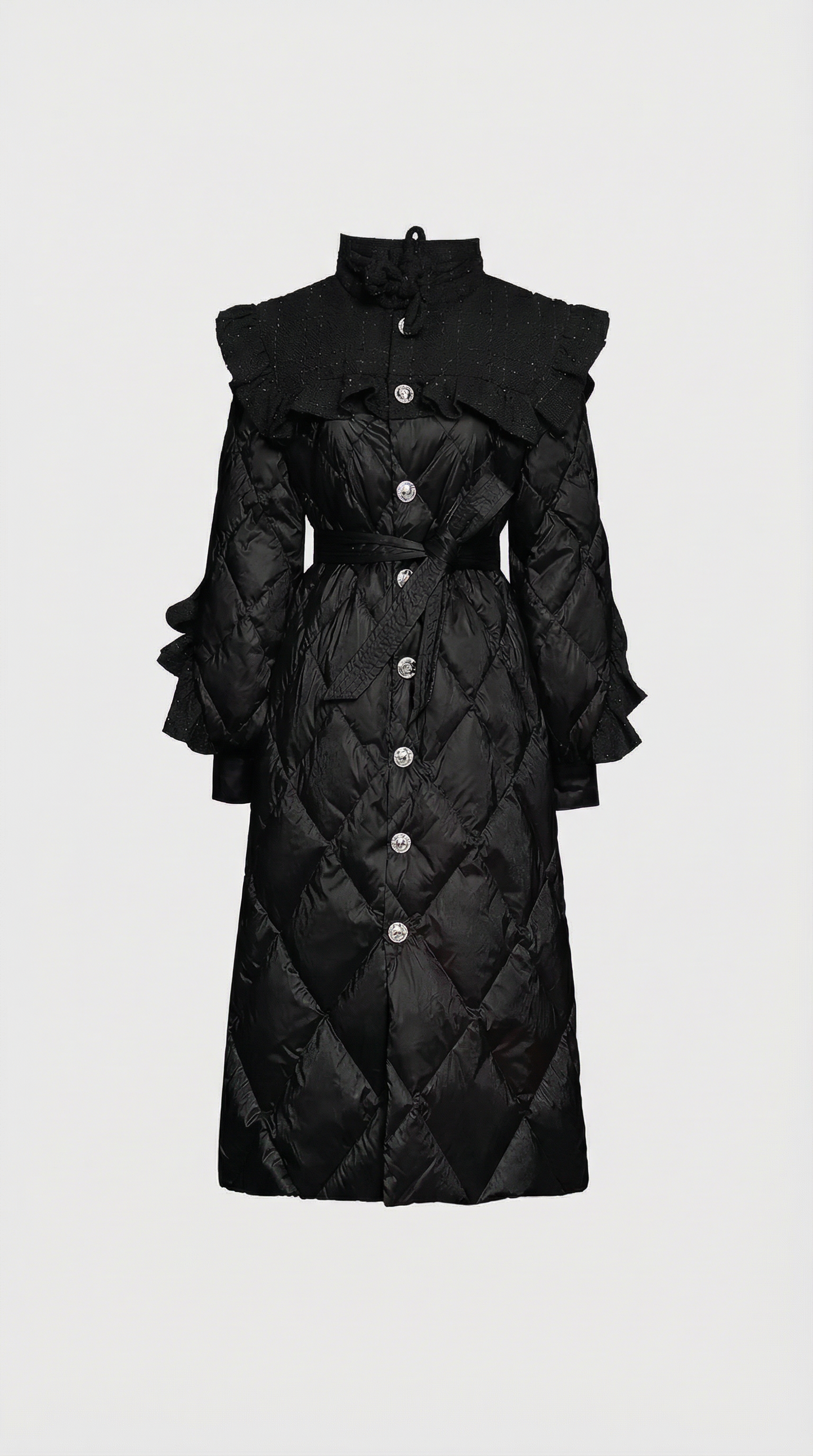 Ophira - Diamond-Quilted Down Coat with Tweed-Textured Upper Yoke