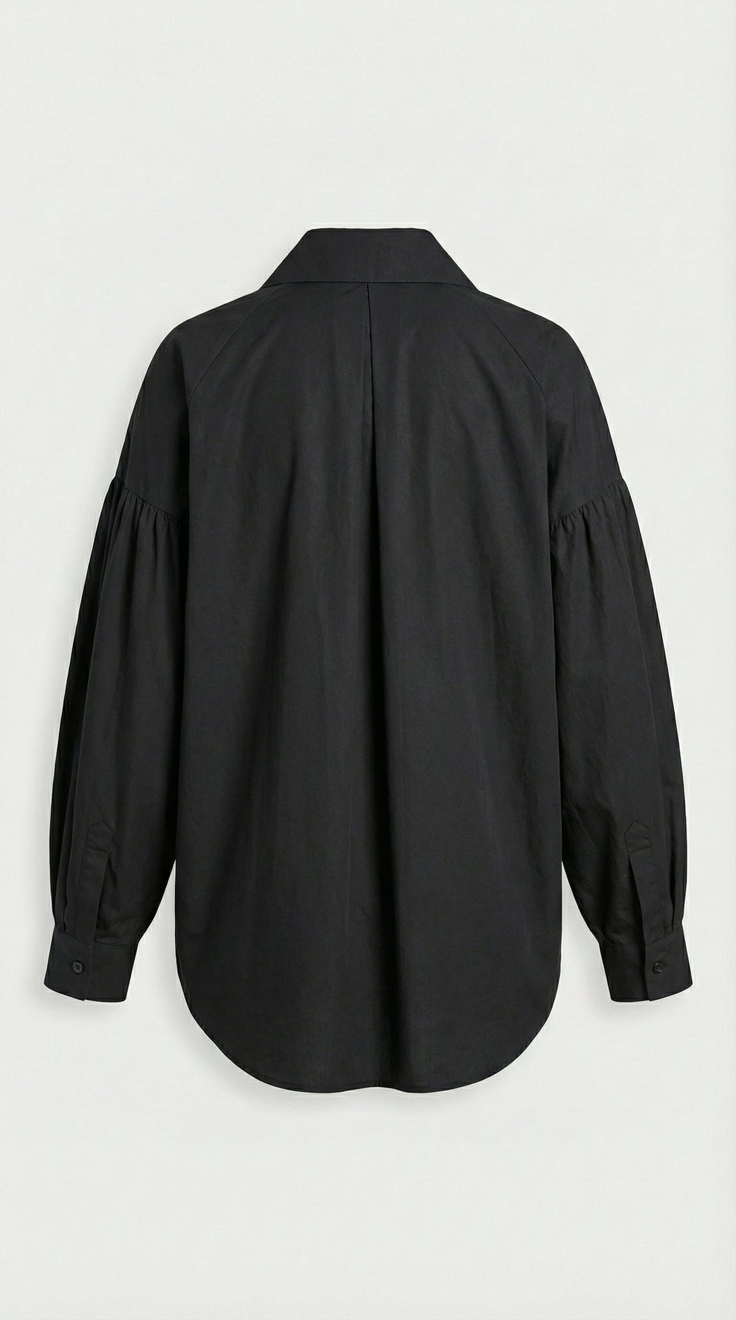 Verito - Loose Long Sleeve Shirt with Pointed Collar and Jewellery Buttons Black