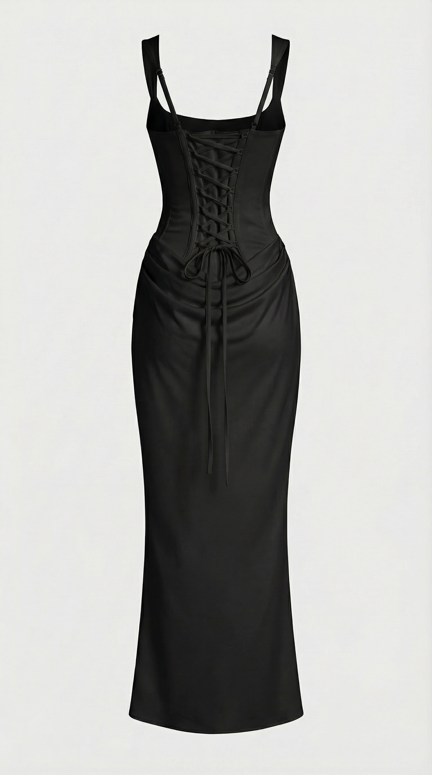 Aveline - Sculptural Fishbone Draped Maxi Dress Black