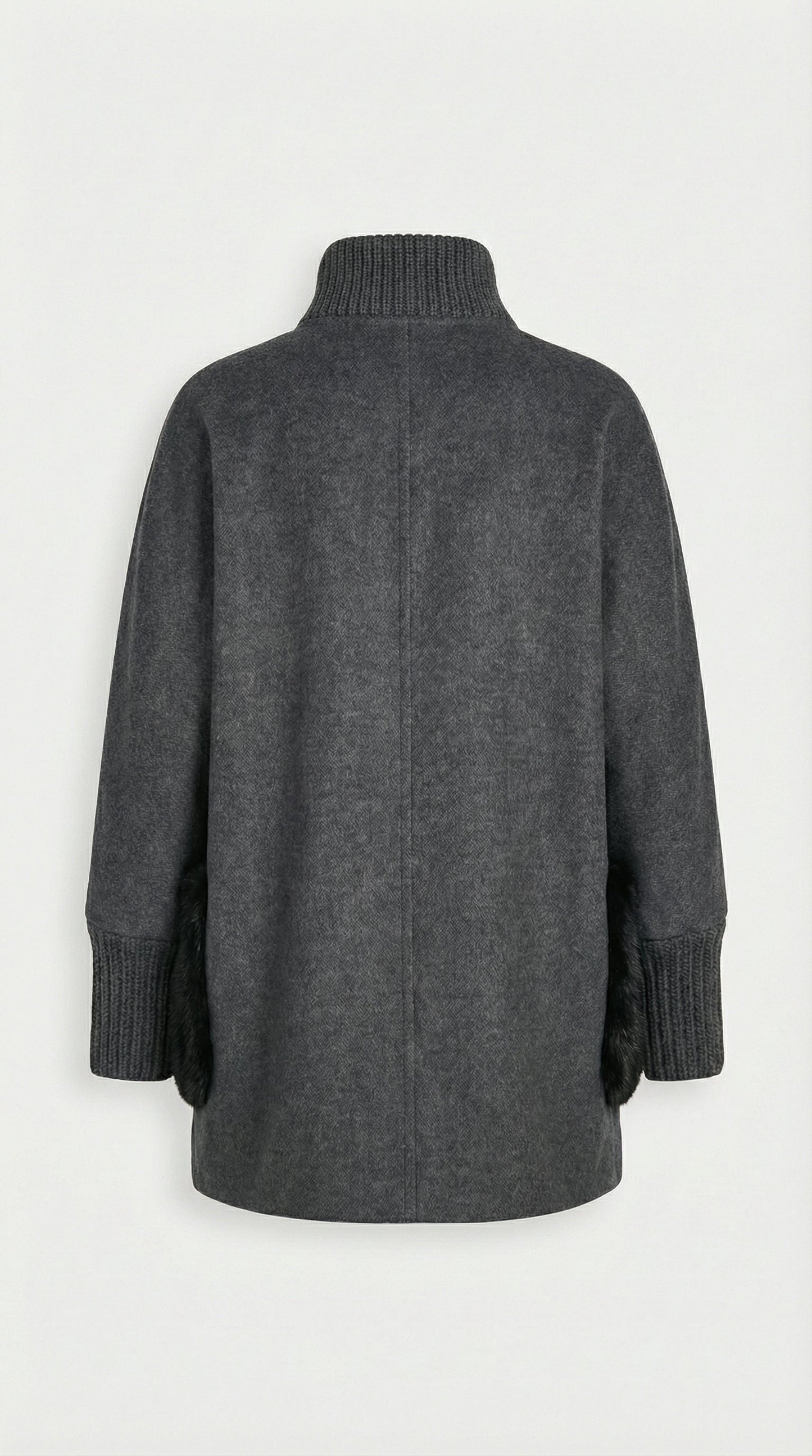 Seriss - Loose Knit Fur Sweater with Standup Collar Gray