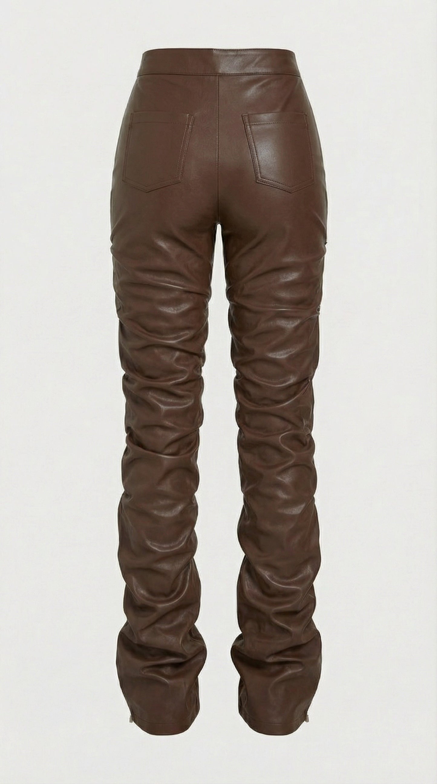 Aven - High-Waist Stacked Vegan Leather Pants Brown