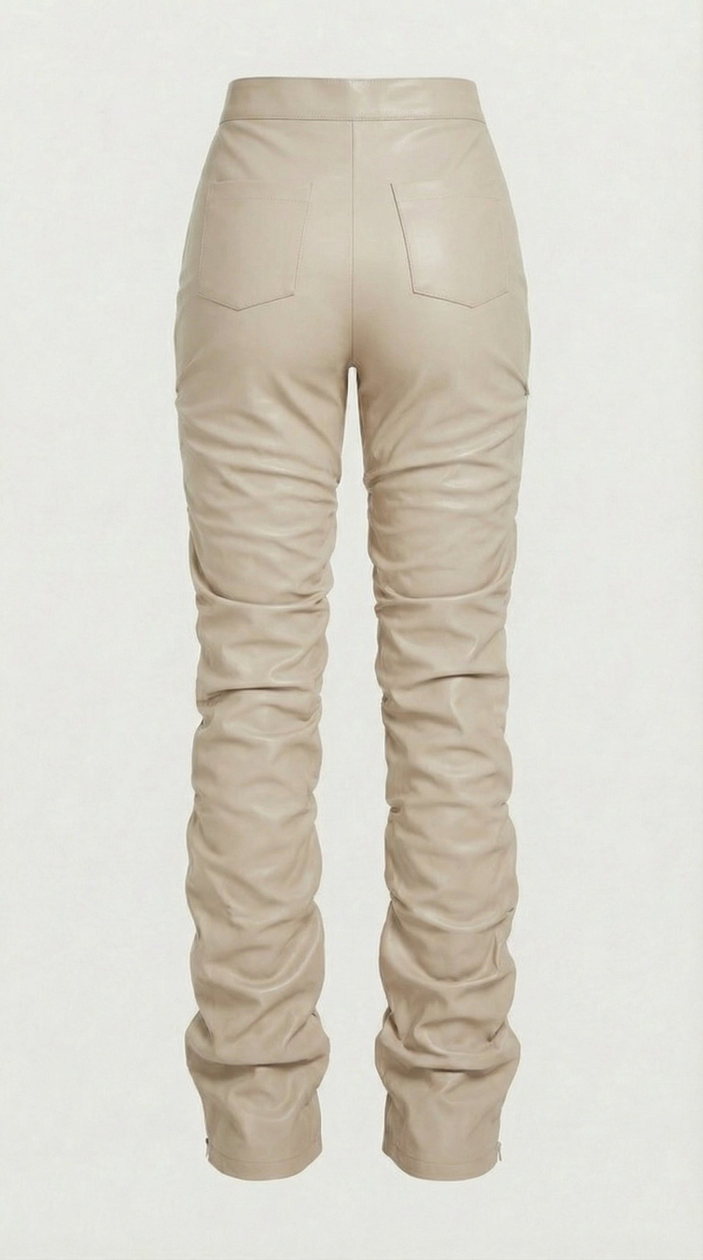 Aven - High-Waist Stacked Vegan Leather Pants Ivory
