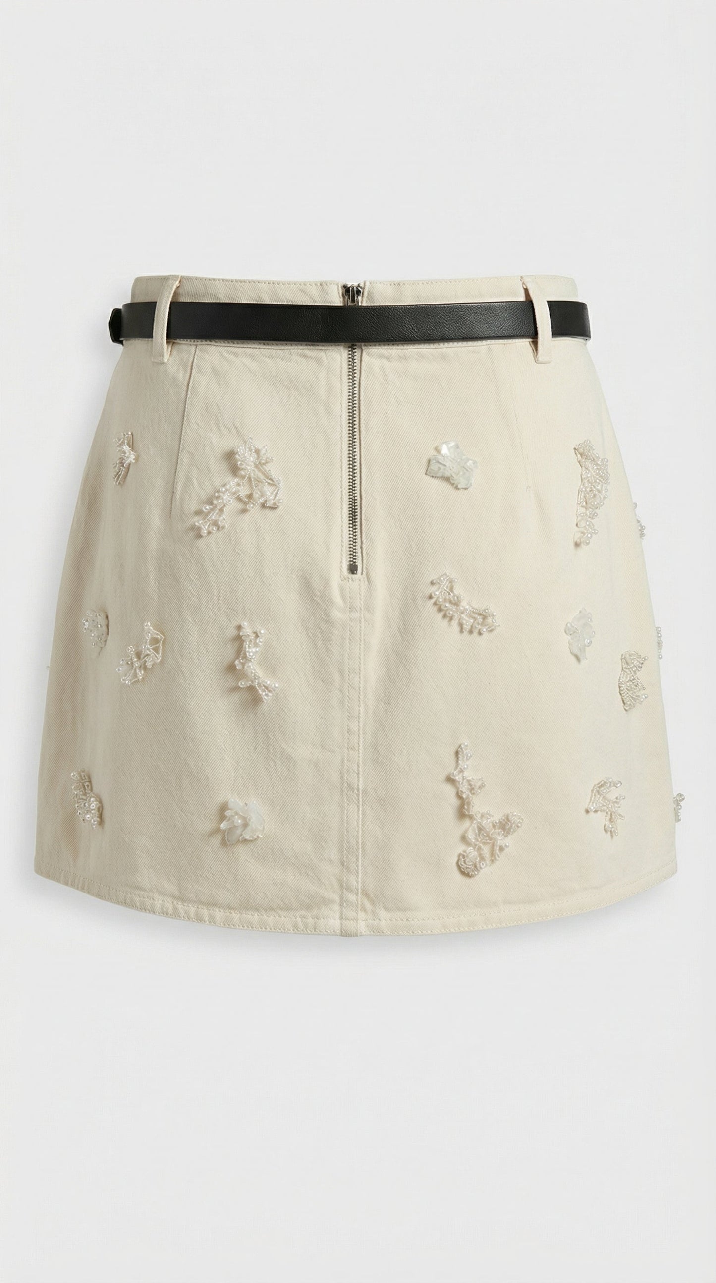 Nira - Beige Bead-Decorated Cotton Denim Set