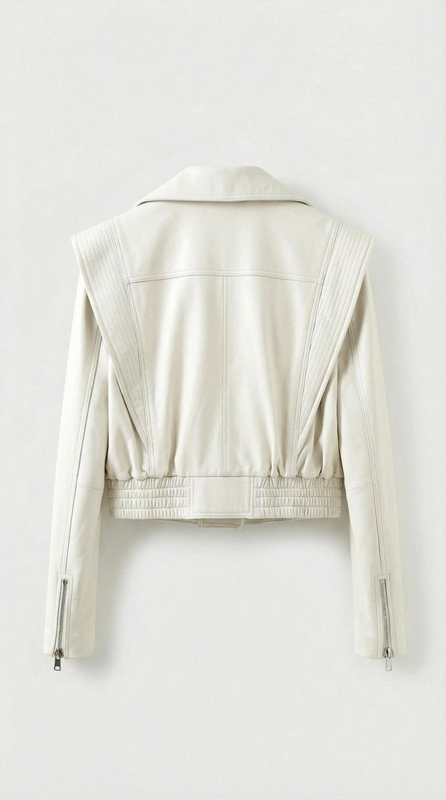 Aeria - Short Biker Genuine Leather Jacket White