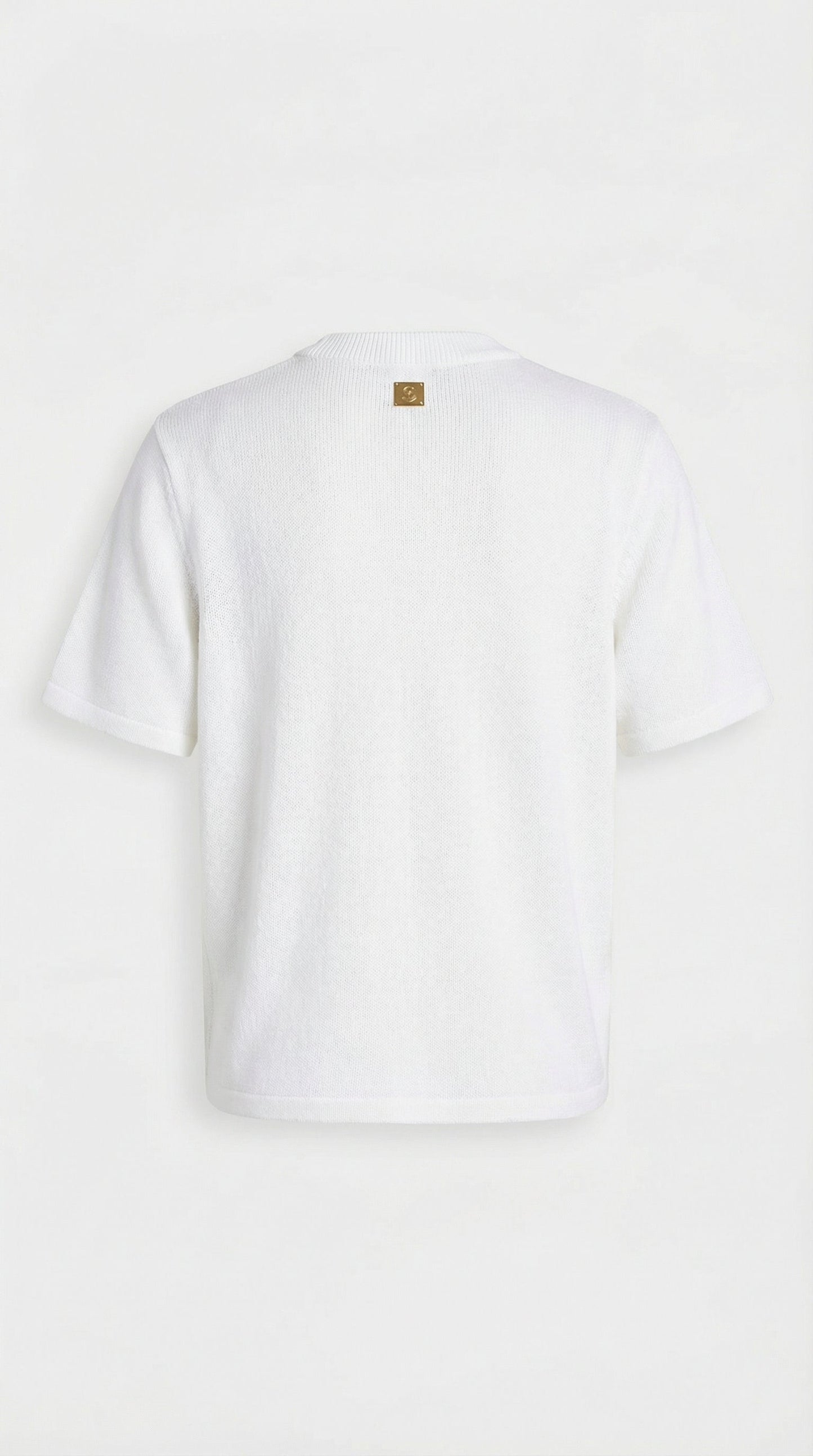 Avena - Metal Buckle Cotton Knitted T-shirt White