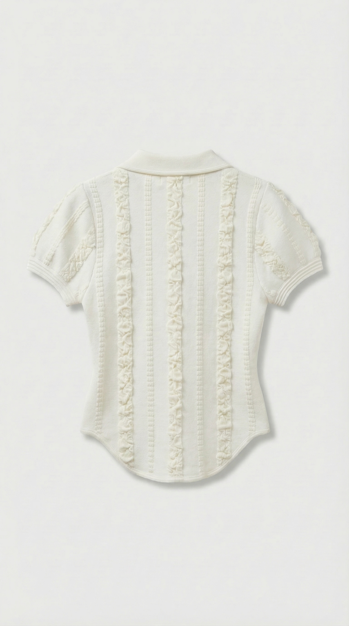 Eta - Ruffled Rib-Knit Polo Top