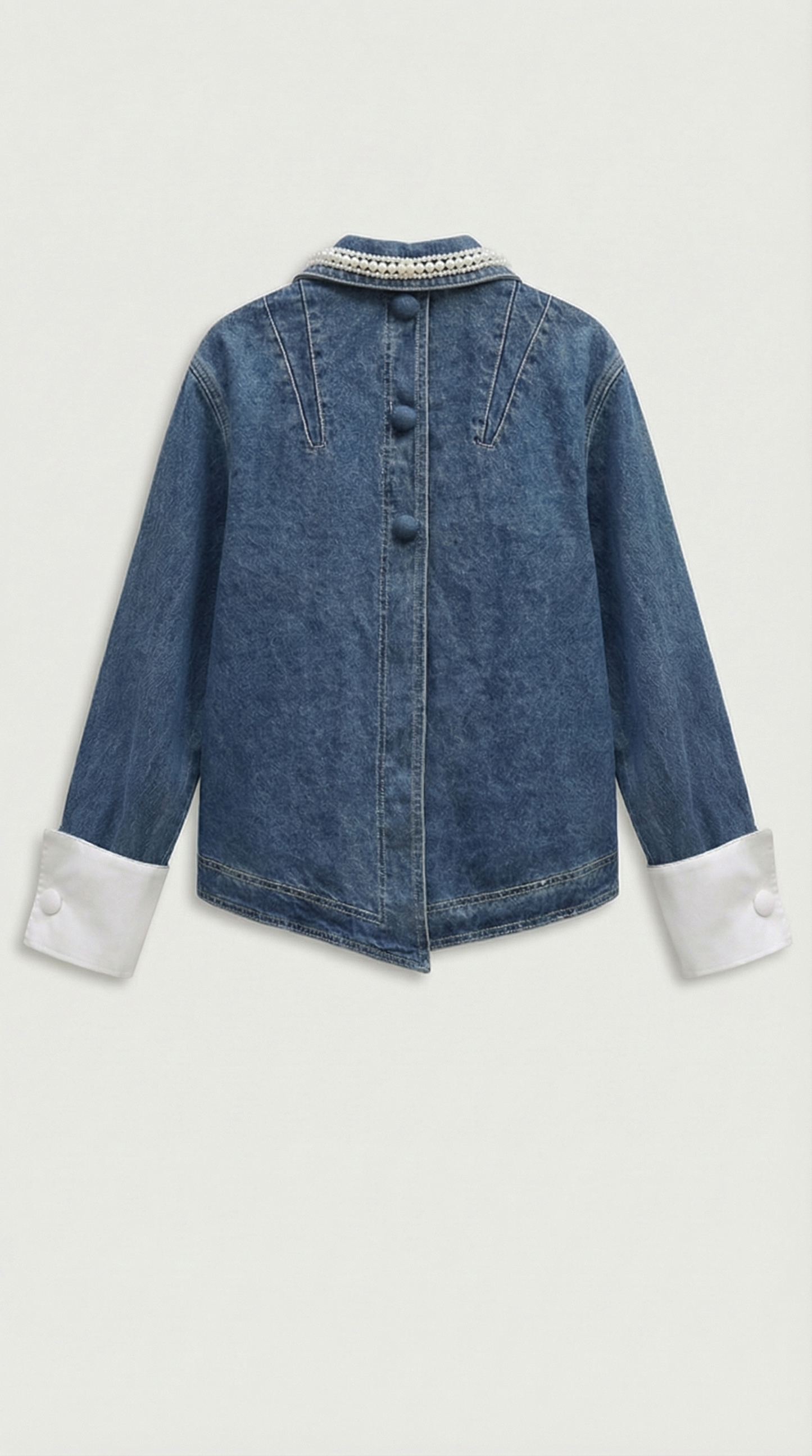 Oty - Contrast-Cuff Denim Jacket & Pleated Mini Skirt Set