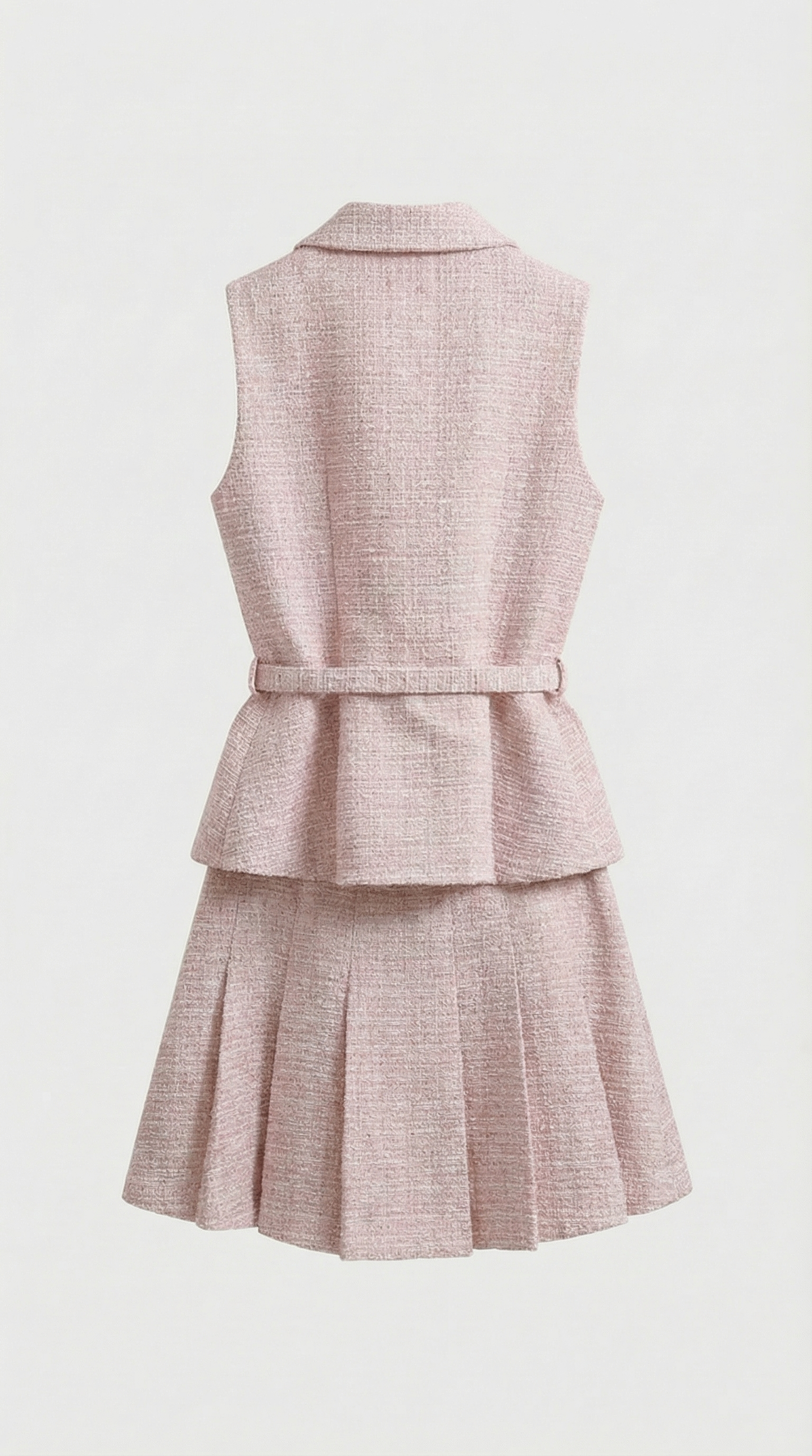 Torba - Sleeveless Tweed Vest & Pleated Mini Skirt Set