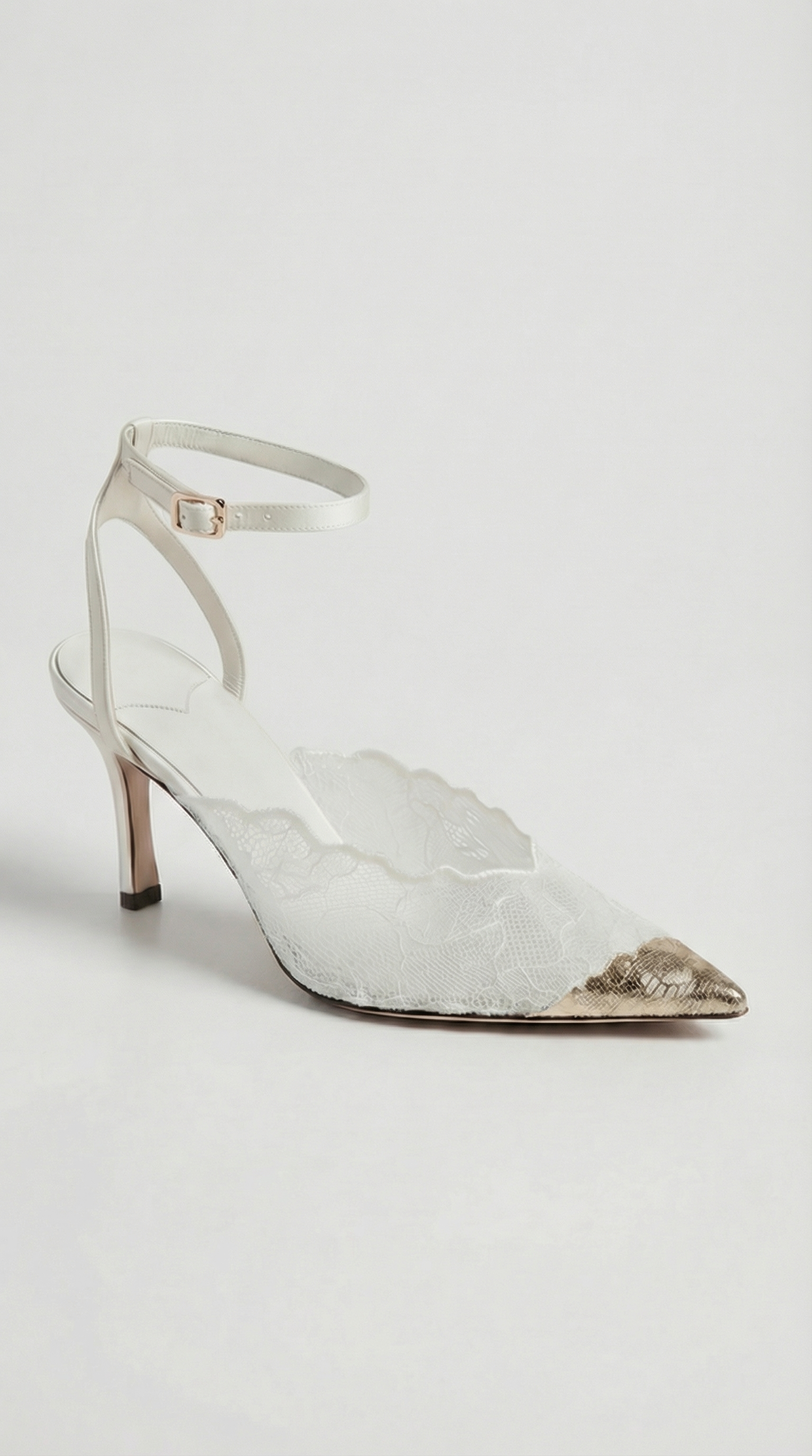 Kiva - Lace Embroidery Metal Pointed Heels White
