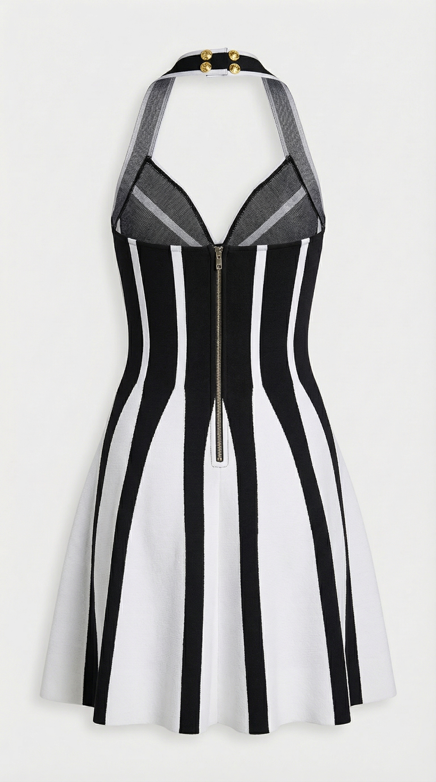 Xevra - Graphic Monochrome Halter Mini Dress