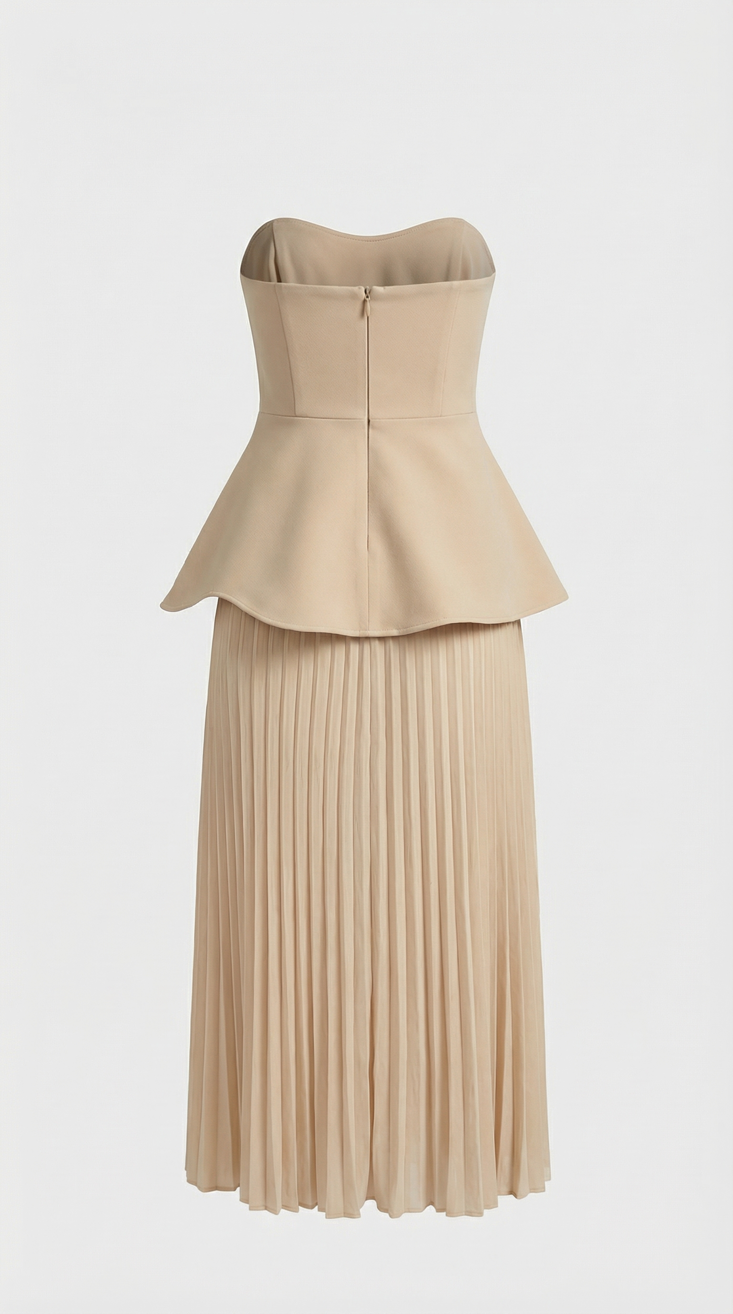 Oro - 3D Floral Peplum & Pleated Maxi Dress Beige