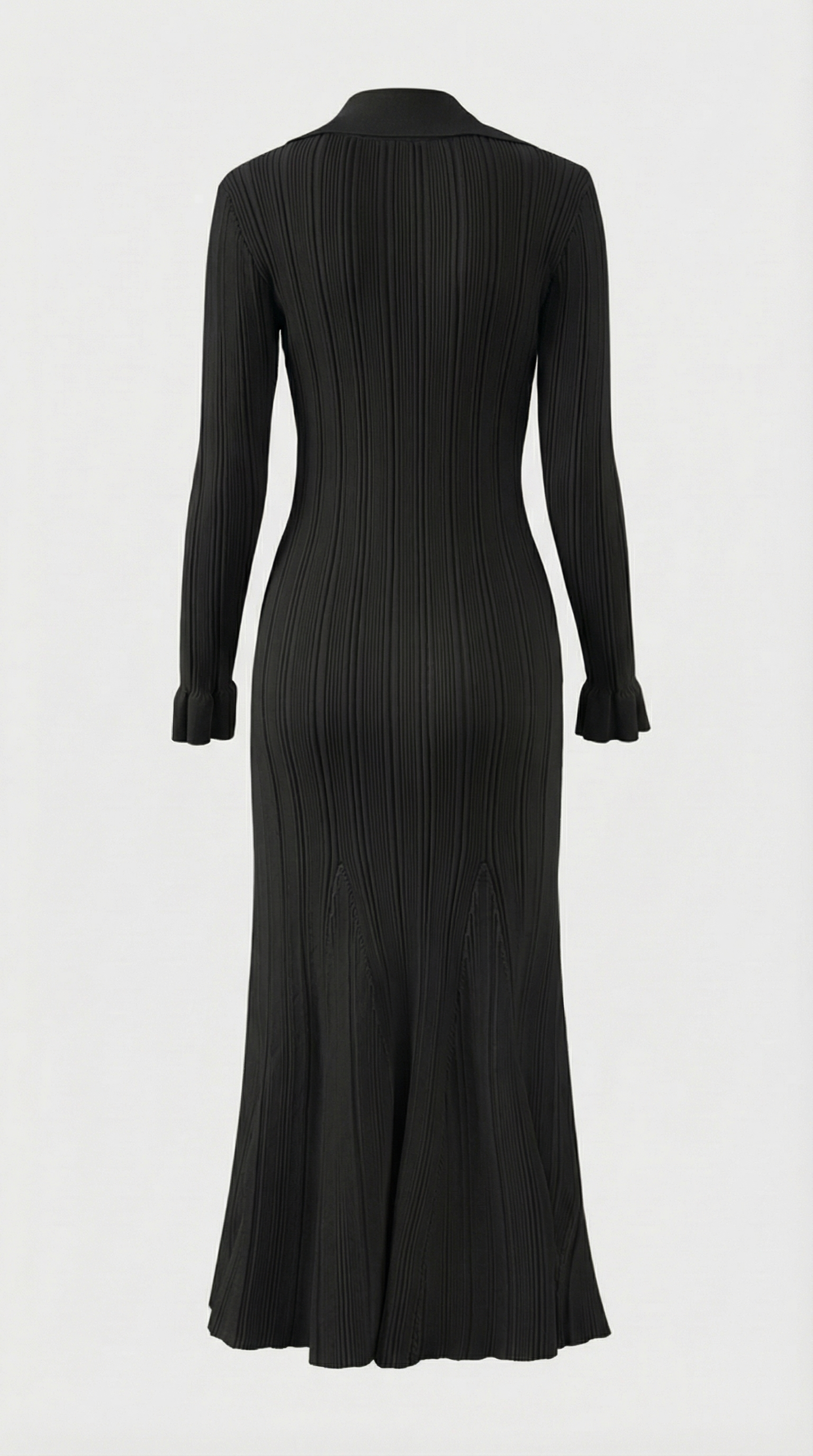 Kena - Ribbed Knit Button-Down Midi Dress Black