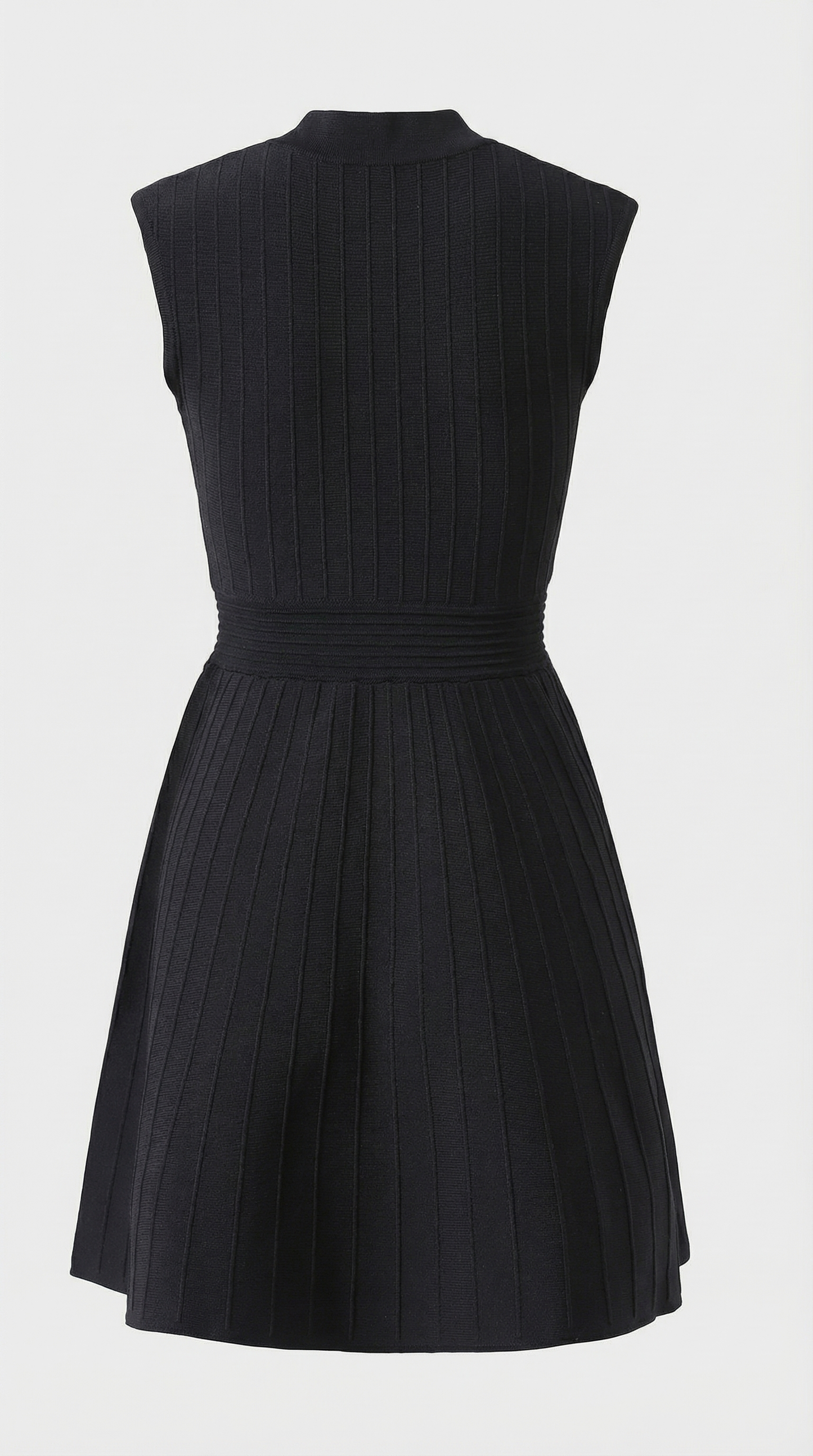Mari - Ribbed Knit Button-Down Mini Dress Black