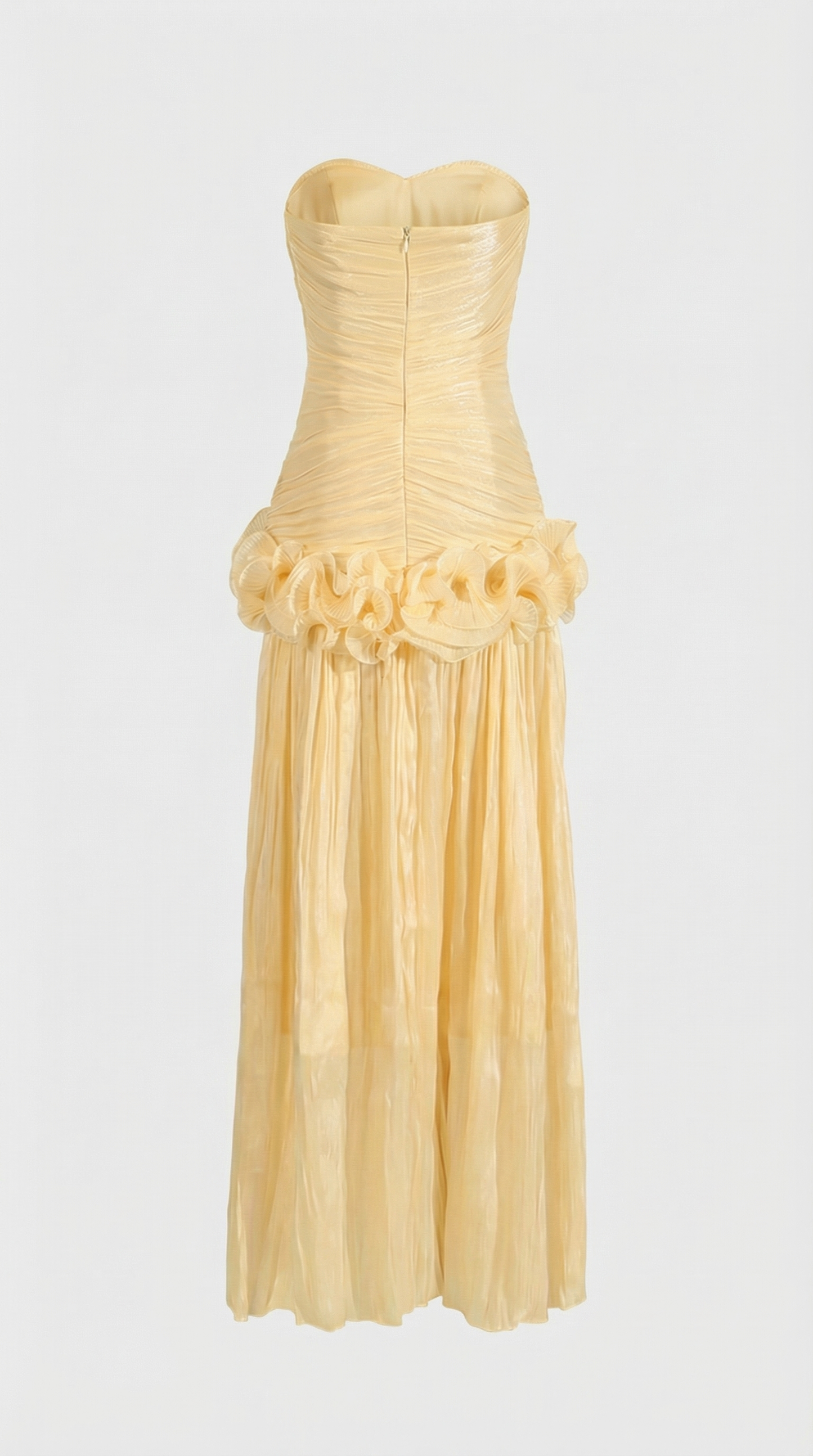 Miri - Metallic Pleated Strapless Maxi Dress Yellow
