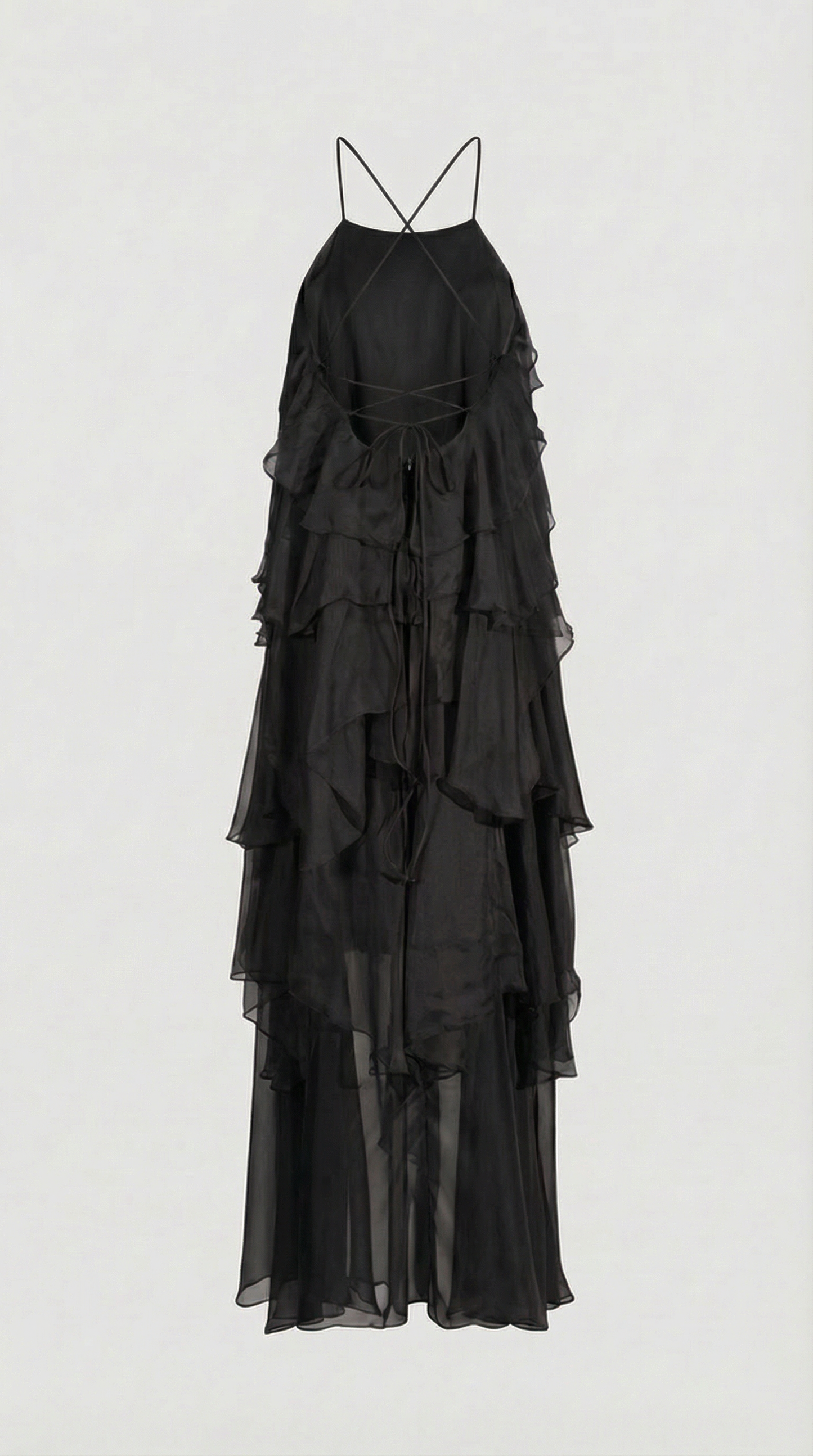 Zeli - Tiered Ruffle Halter Maxi Dress Black