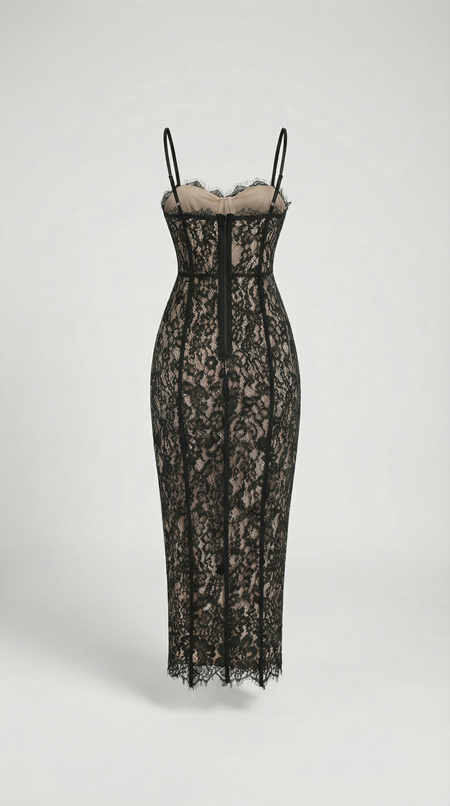 Lotri - Paneled Floral Lace Bustier Midi Dress