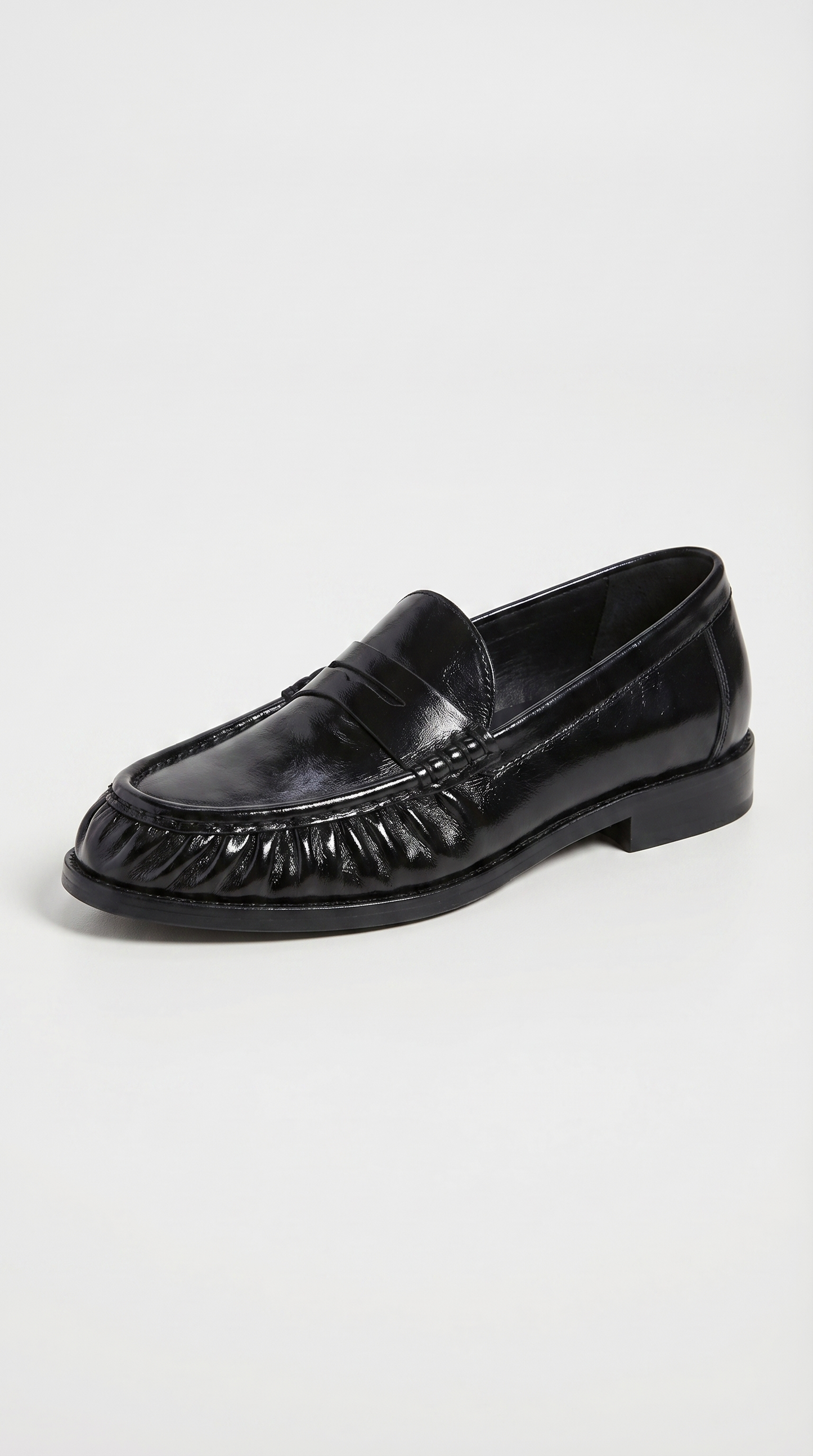 Costas - Ruched Leather & Suede Penny Loafer Black