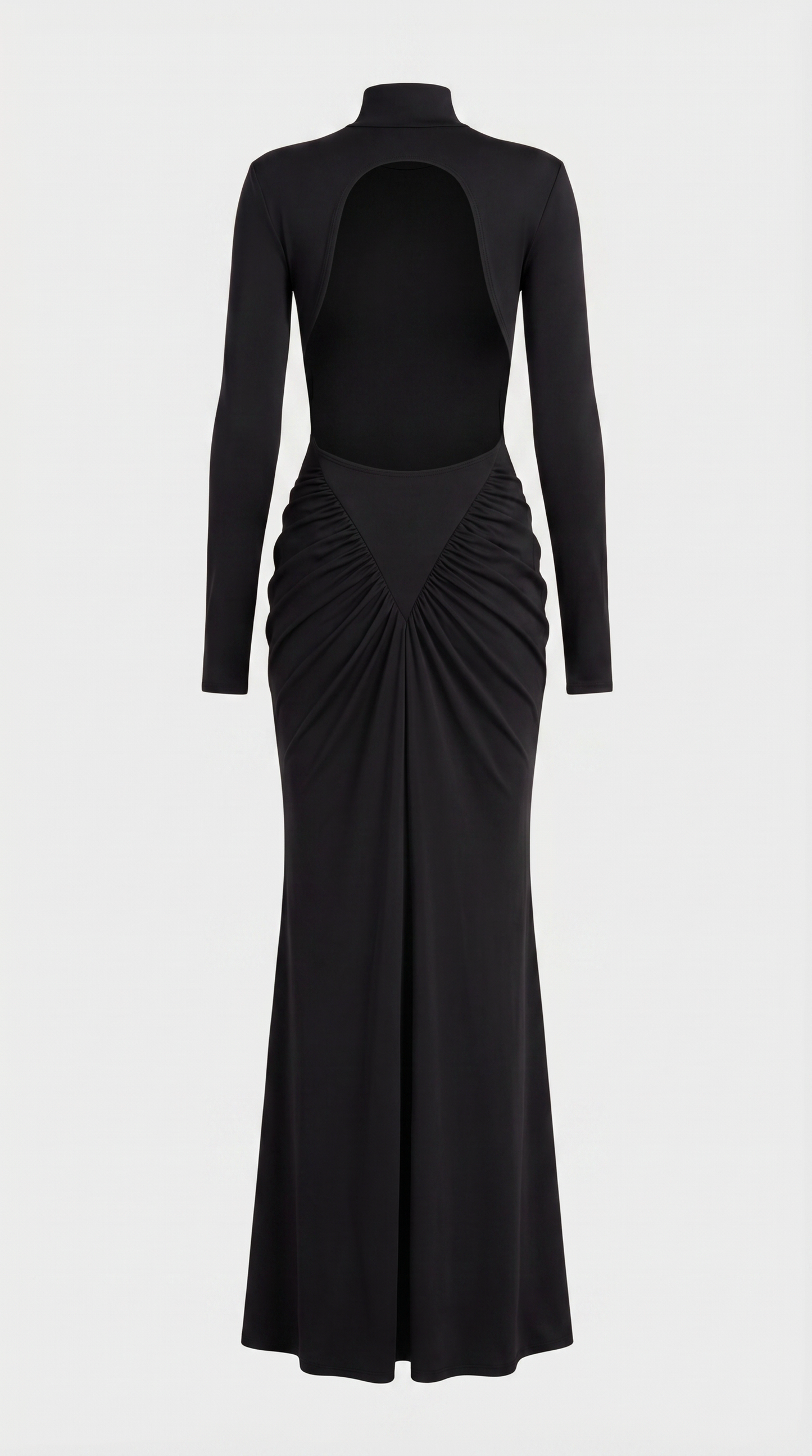 Aret - Ruched Cut-Out Mock-Neck Maxi Dress Black