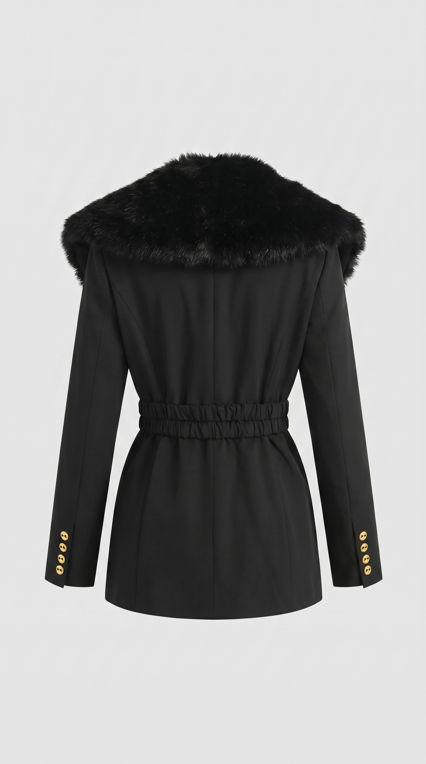 Eldorin - Fur-Collar Tailored Coat with Double-Strap Belt with Gold Hardware