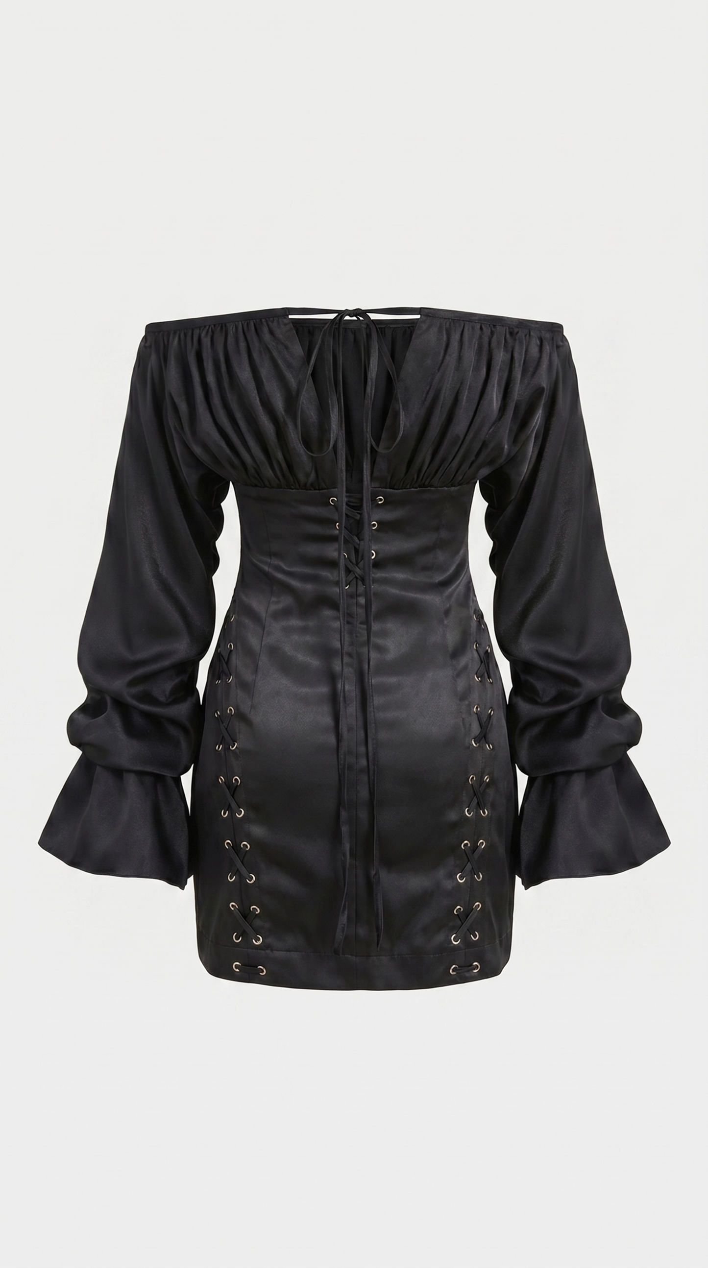 Diana - Off-the-Shoulder Lace-Up Corset Mini Dress Black