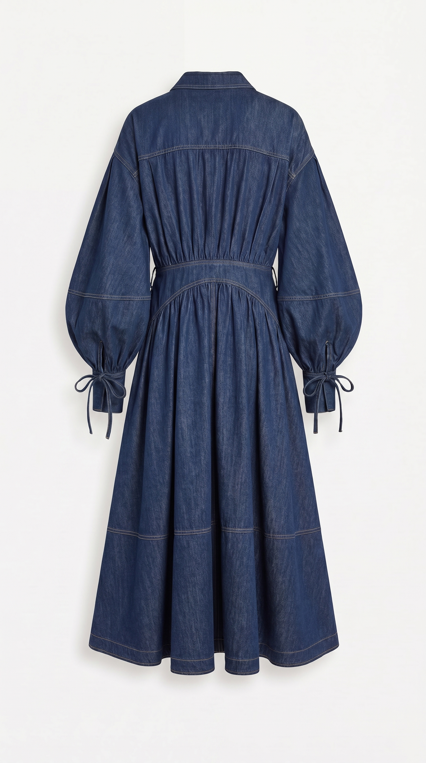 Sillo - Long Oversized Sleeves Dress Navy Blue Denim