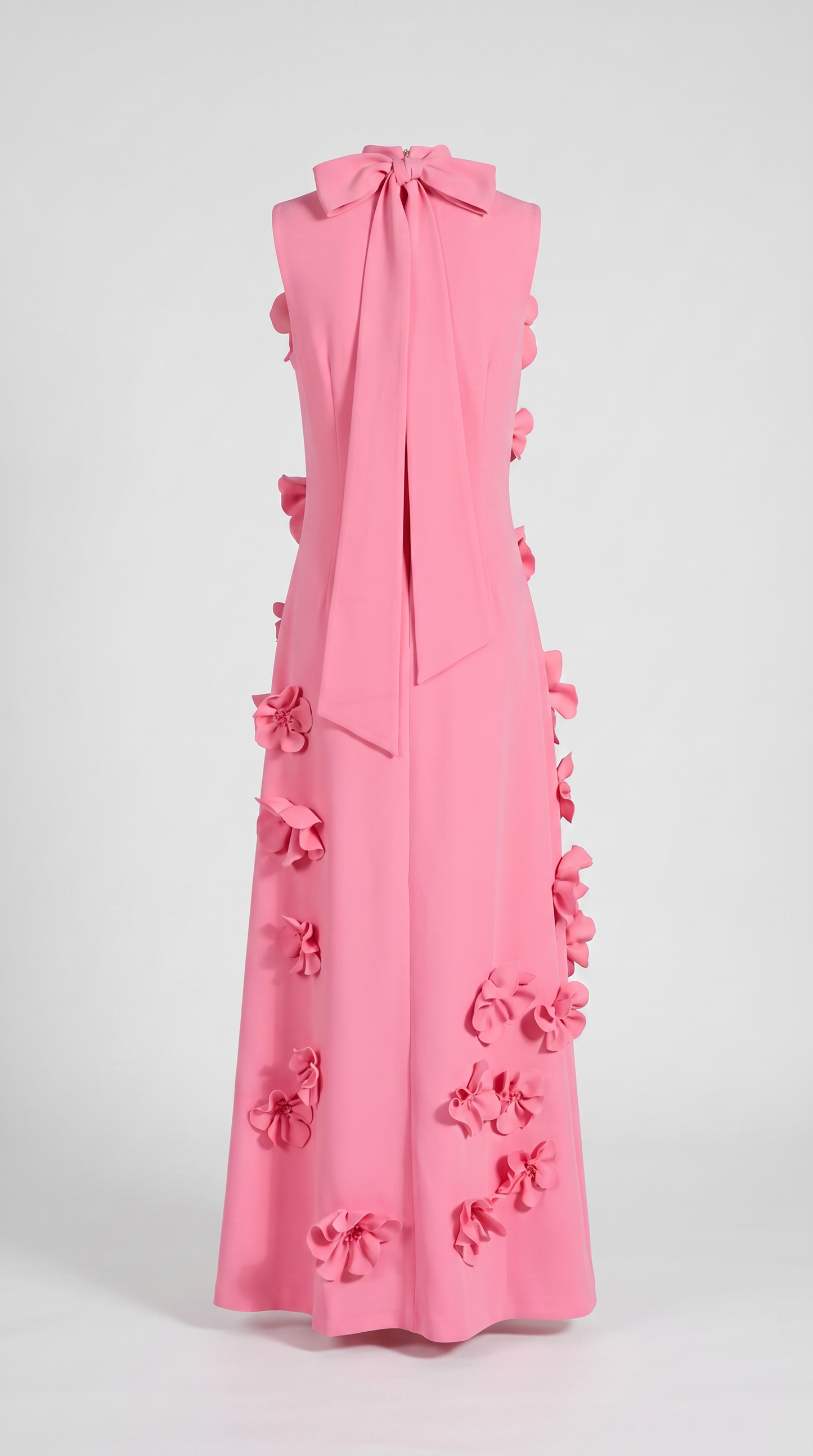 Conta - 3D Floral Appliqué Mock-Neck Maxi Gown Pink