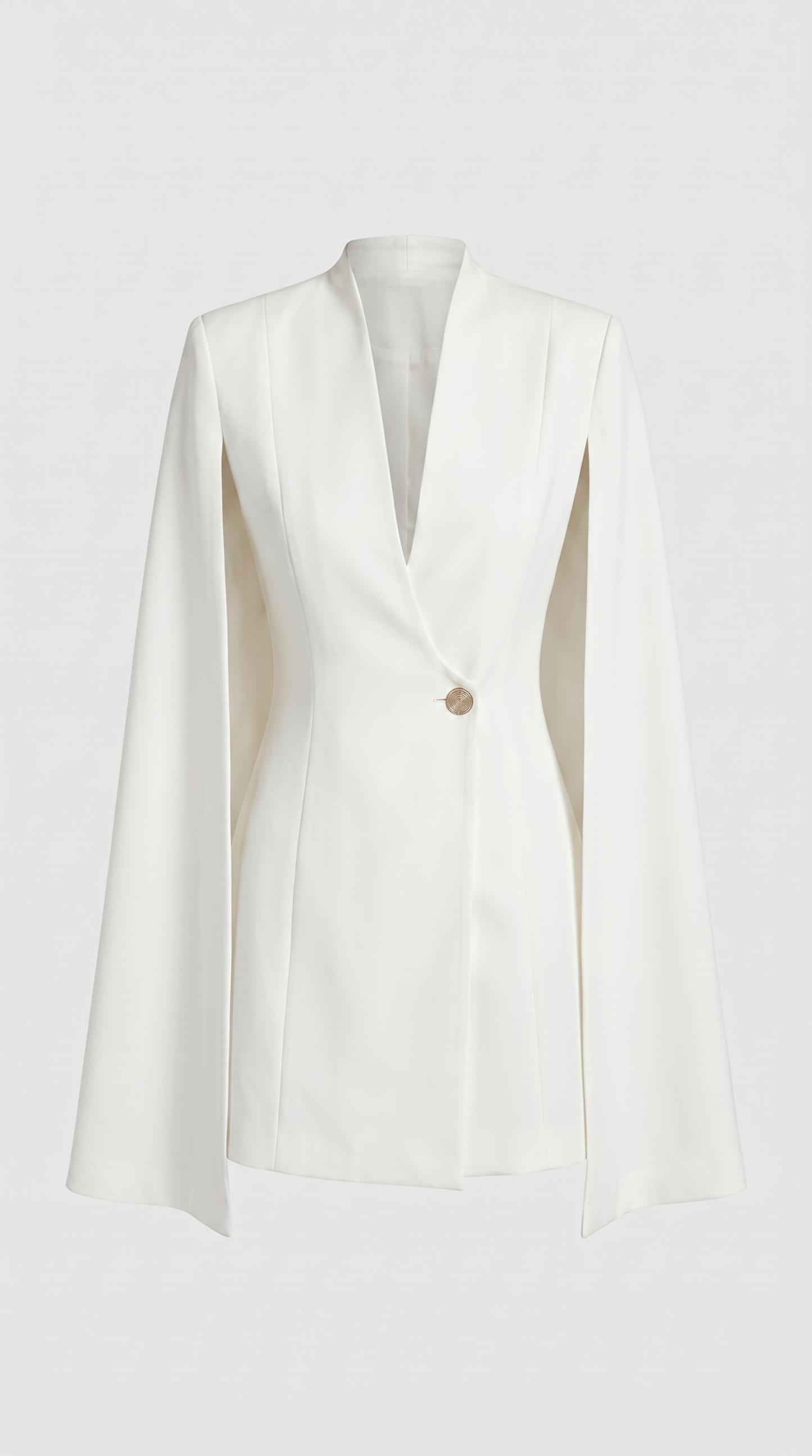 Larienne - Cape Dress with Deep V-Neckline and Statement Button White