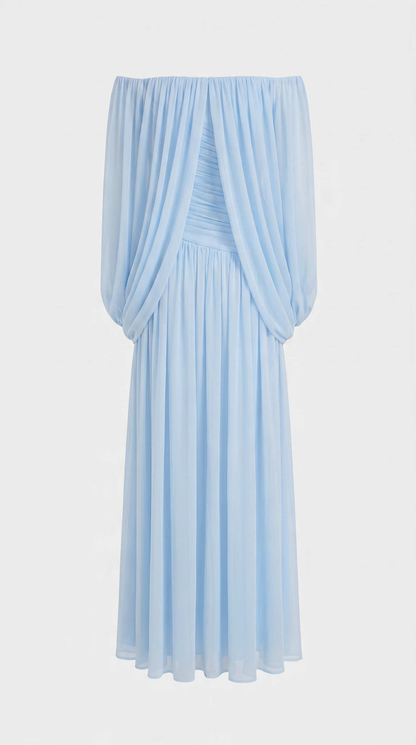 Aero - Off-the-Shoulder Draped Cape Maxi Gown Blue