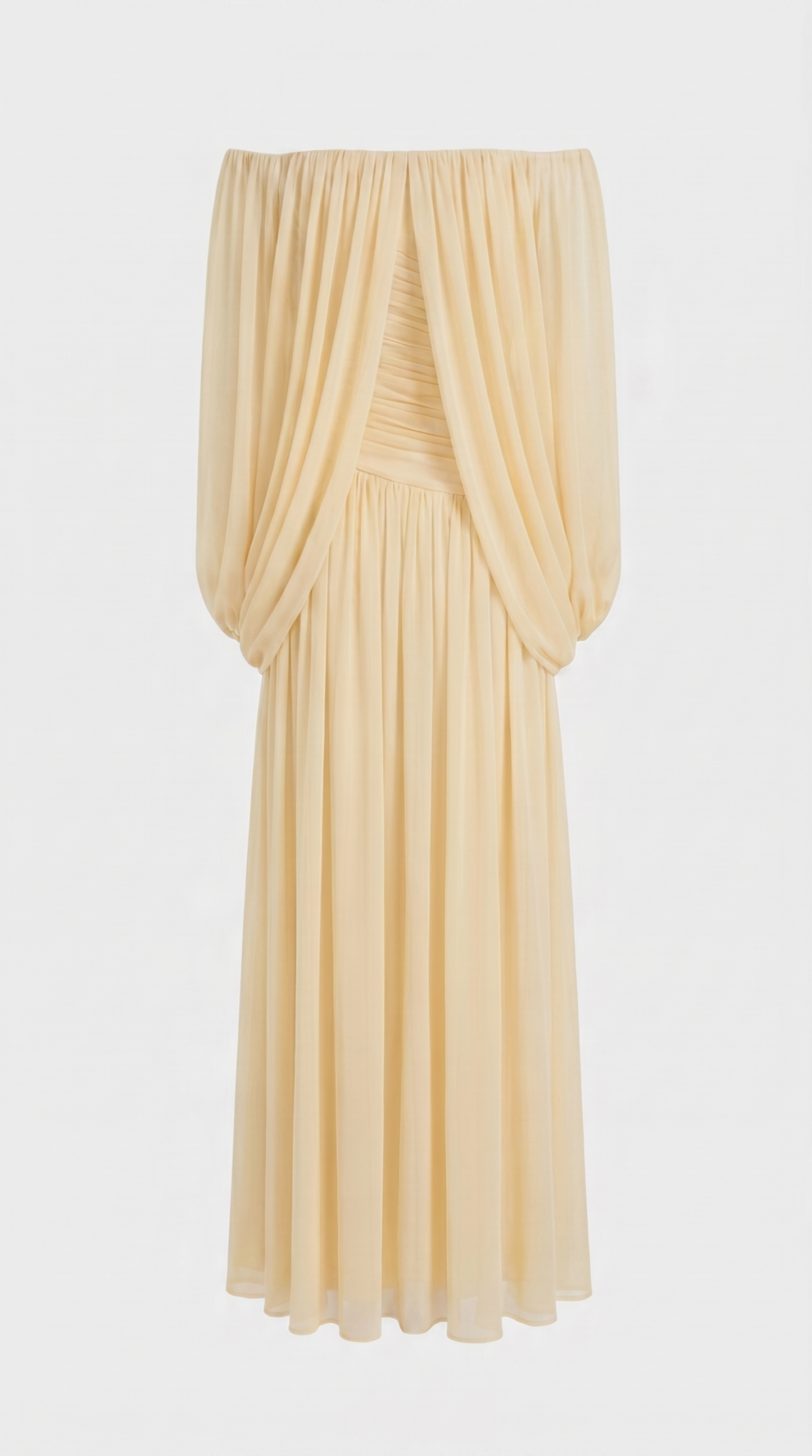Aero - Off-the-Shoulder Draped Cape Maxi Gown Yellow