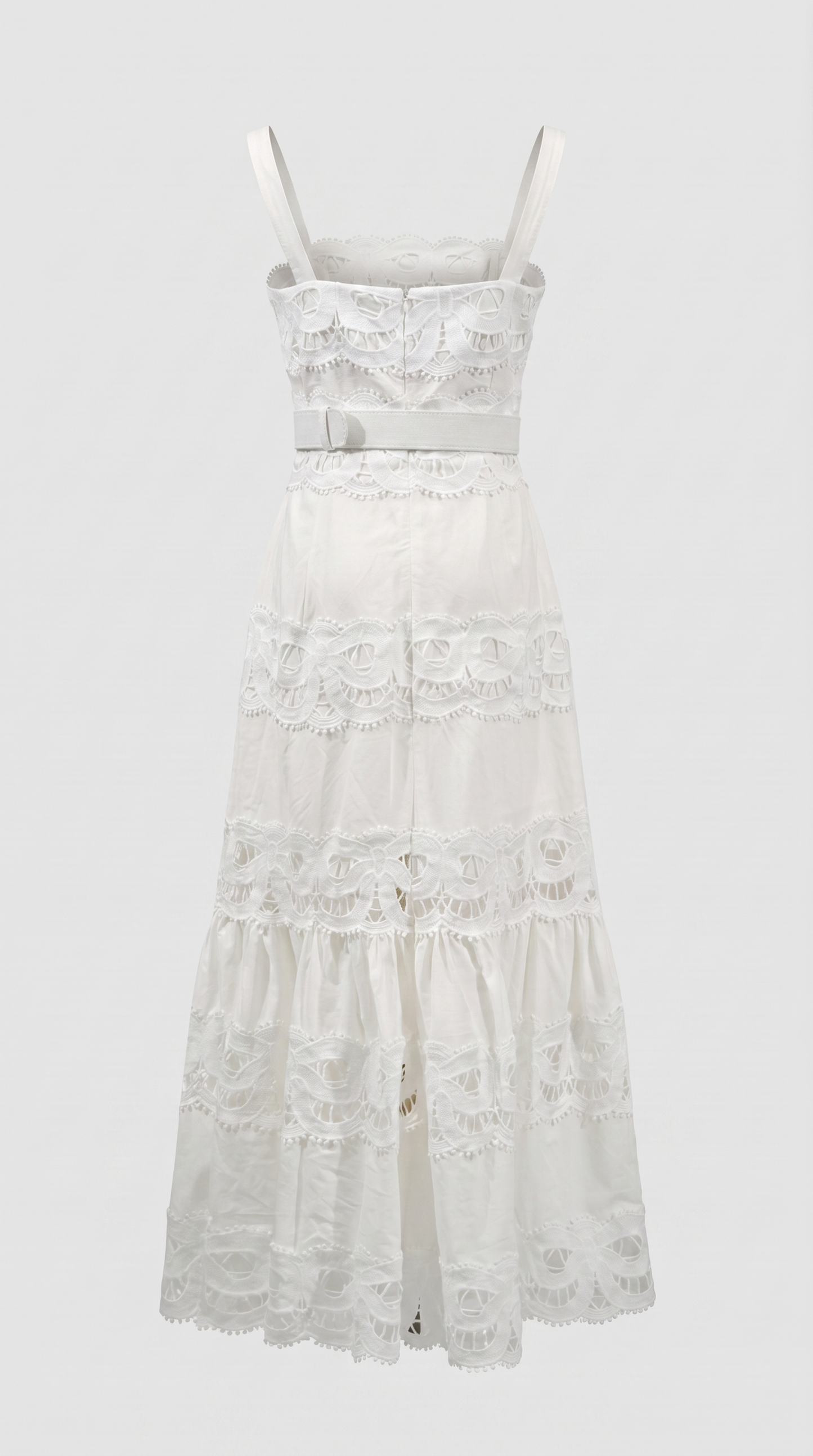 Seda - Belted Eyelet Lace Maxi Dress White