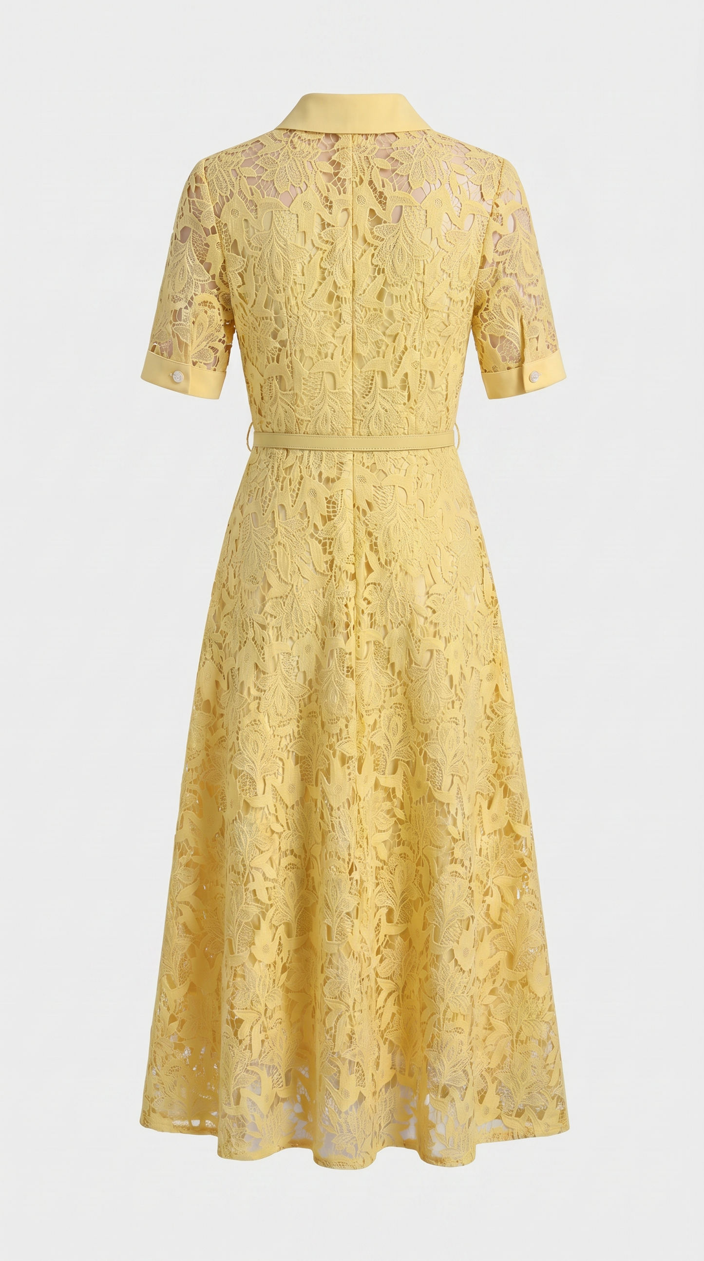 Kira - Belted Floral Lace Midi Shirt Dress