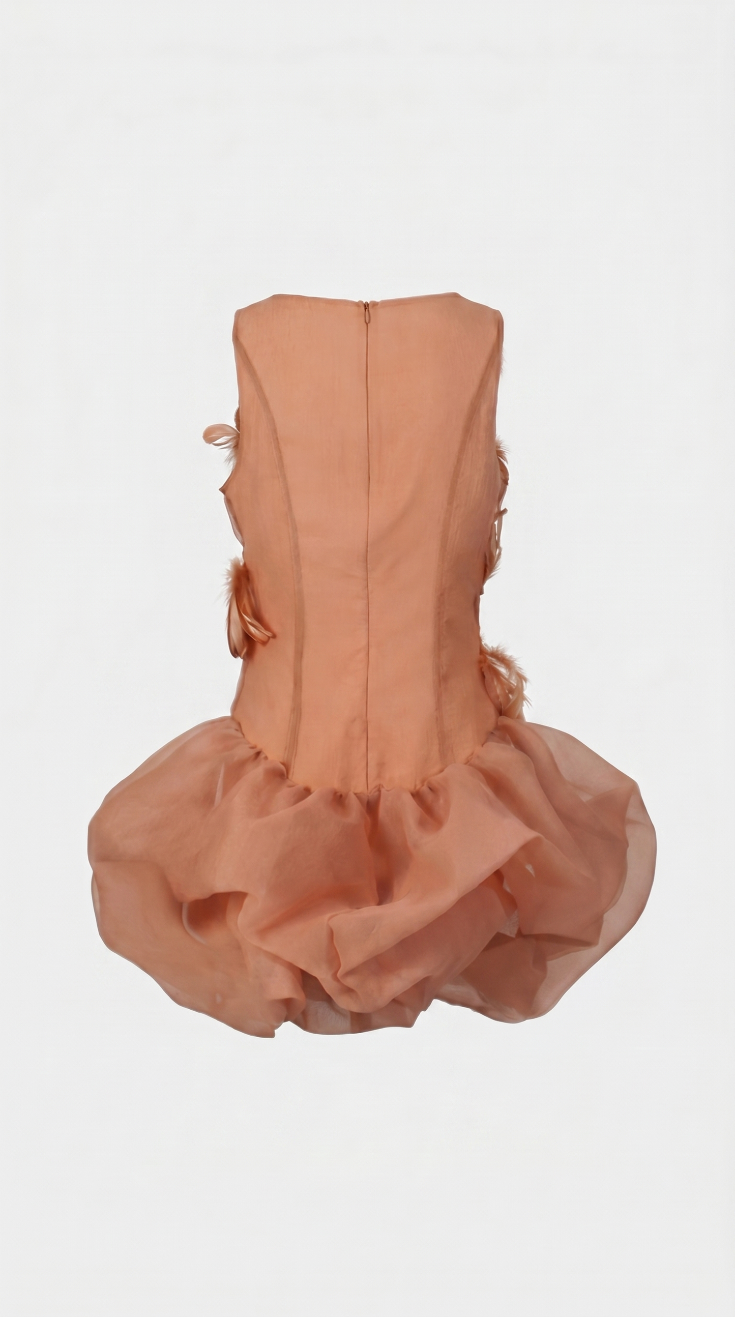 Maya - Feather-Embellished Organza Bubble Mini Dress