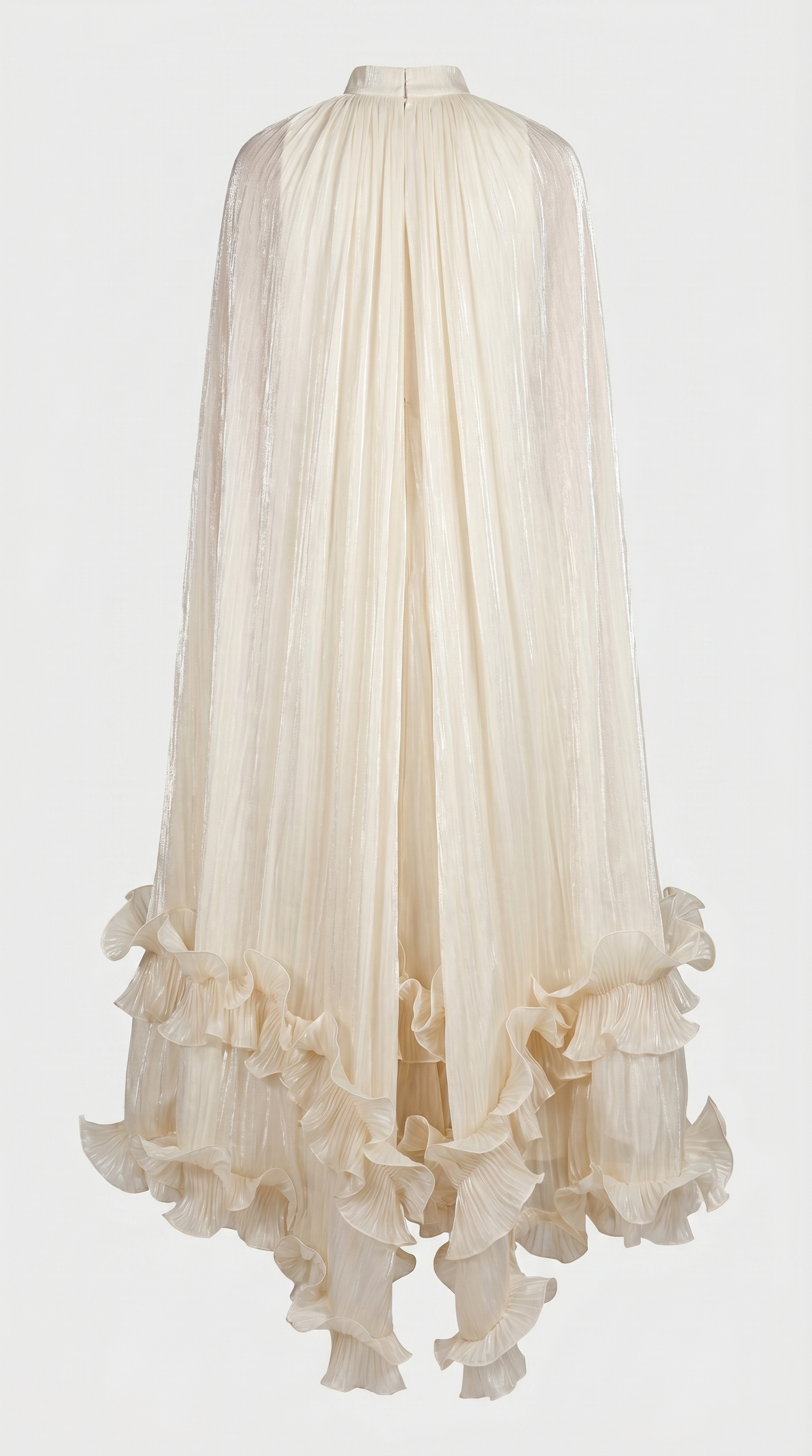 Gemo - Pleated Cape-Overlay Ruffled Maxi Gown