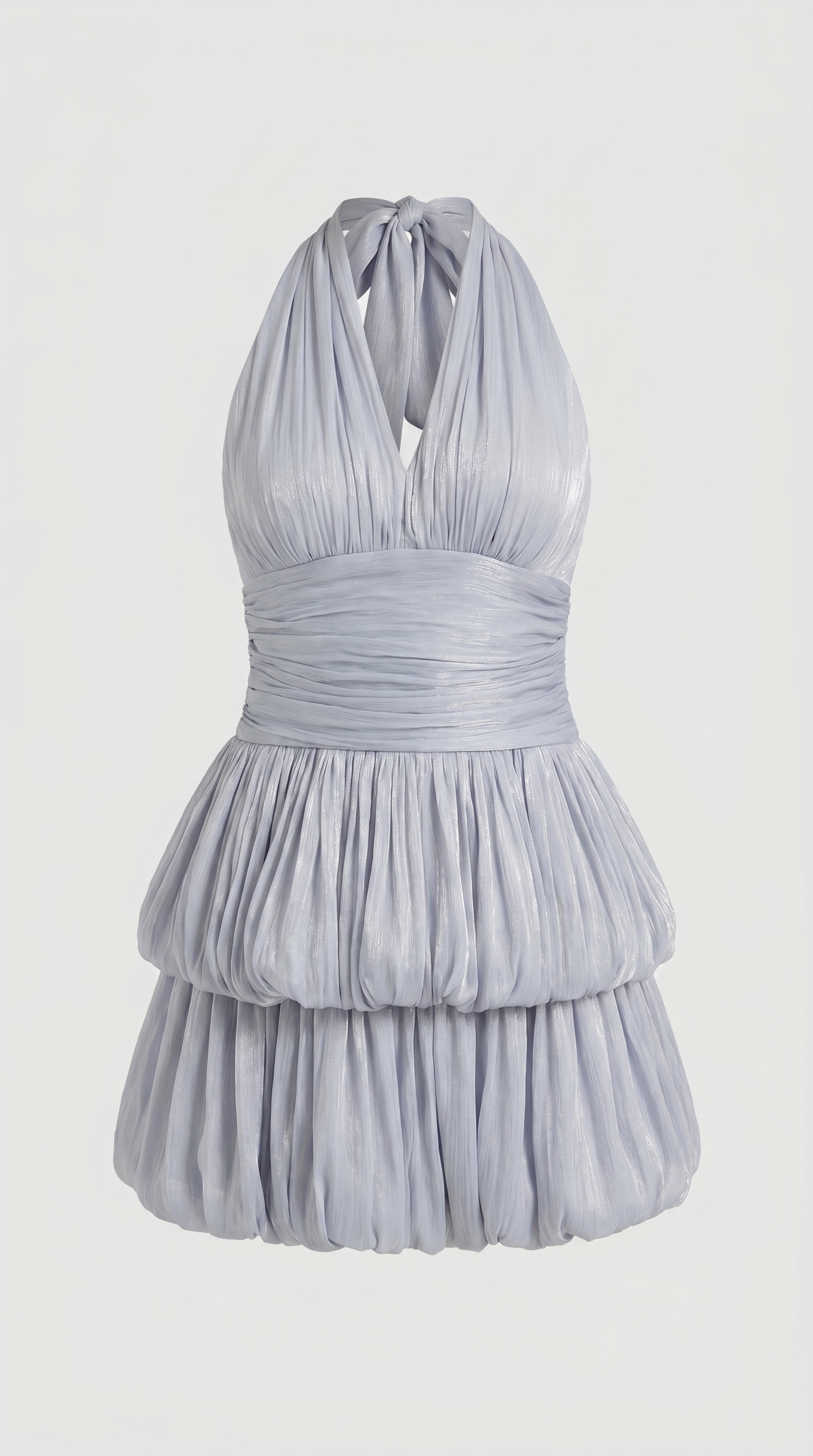 Sari - Metallic Ruched Halter Bubble Mini Dress