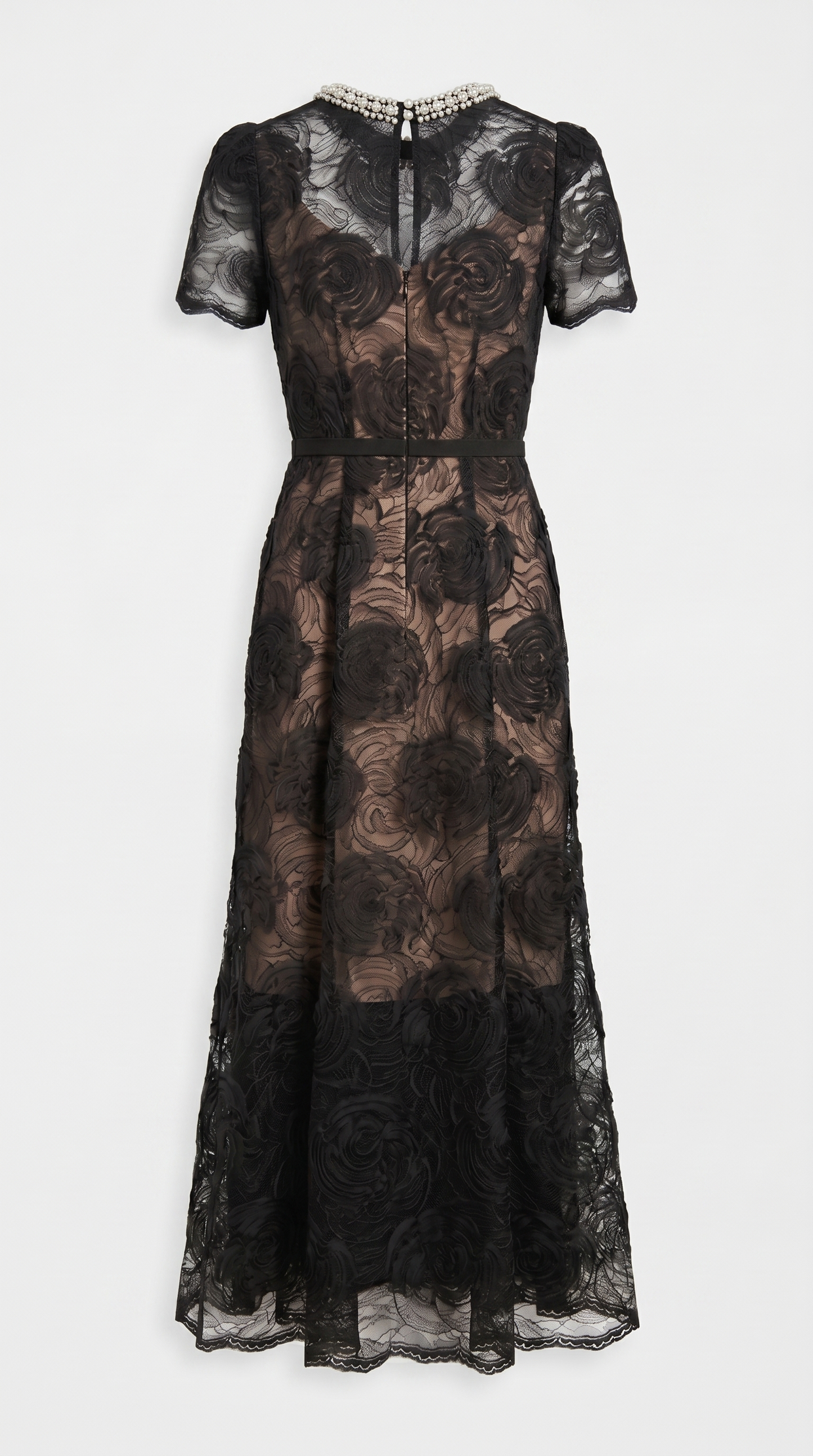 Tula - Rose Lace Maxi Dress with Crystal Neckline Black