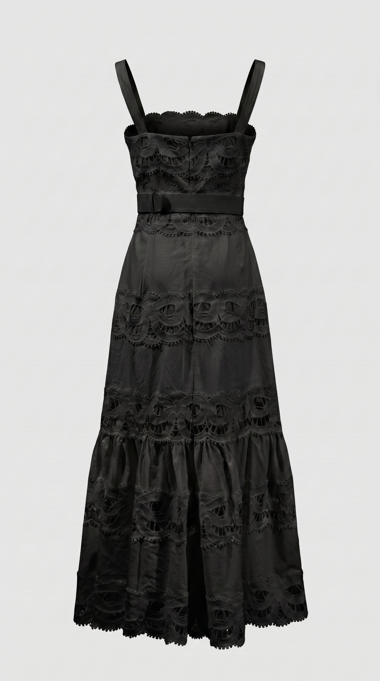 Seda - Belted Eyelet Lace Maxi Dress Black