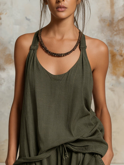 Casual green tank top and cargo pants set