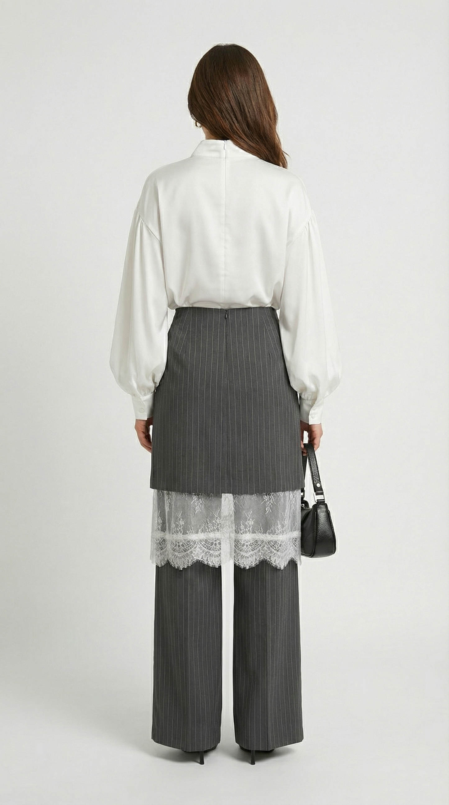 Solenne - Wide-Leg Striped Trousers with an Architectural Overlay Skirt