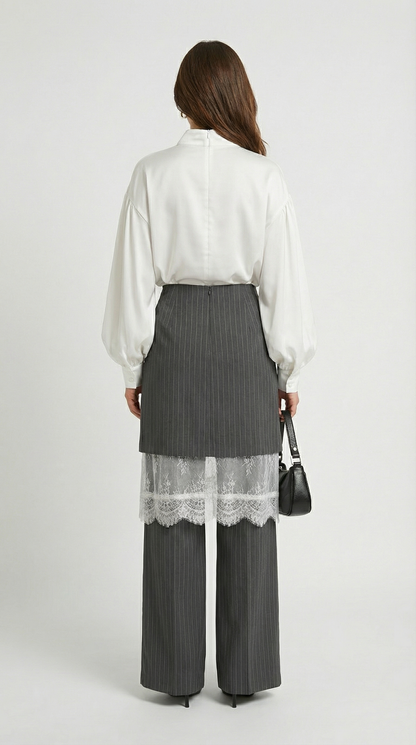 Solenne - Wide-Leg Striped Trousers with an Architectural Overlay Skirt