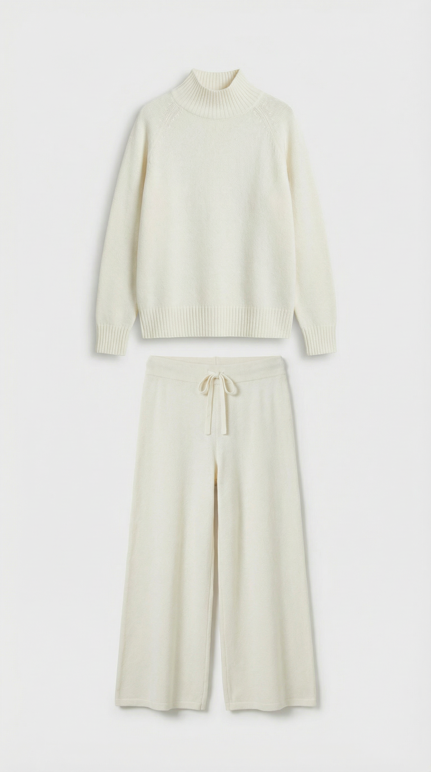 Vilo - 100% Wool Set with Thick Sweater and Wide Pants White