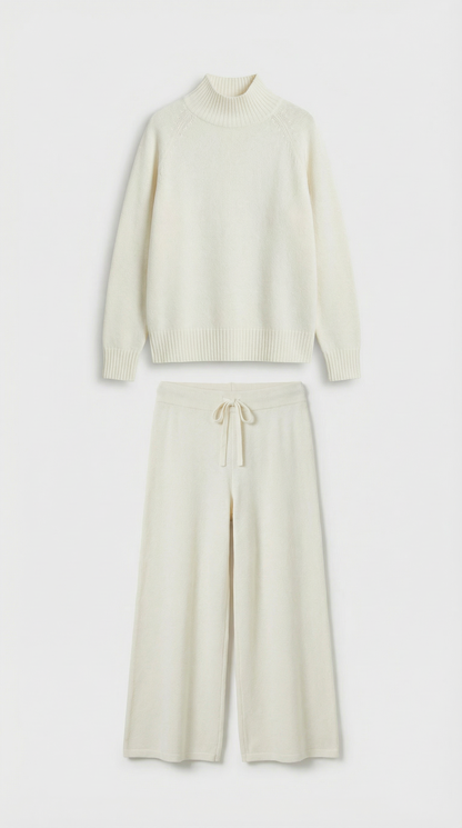 Vilo - 100% Wool Set with Thick Sweater and Wide Pants White