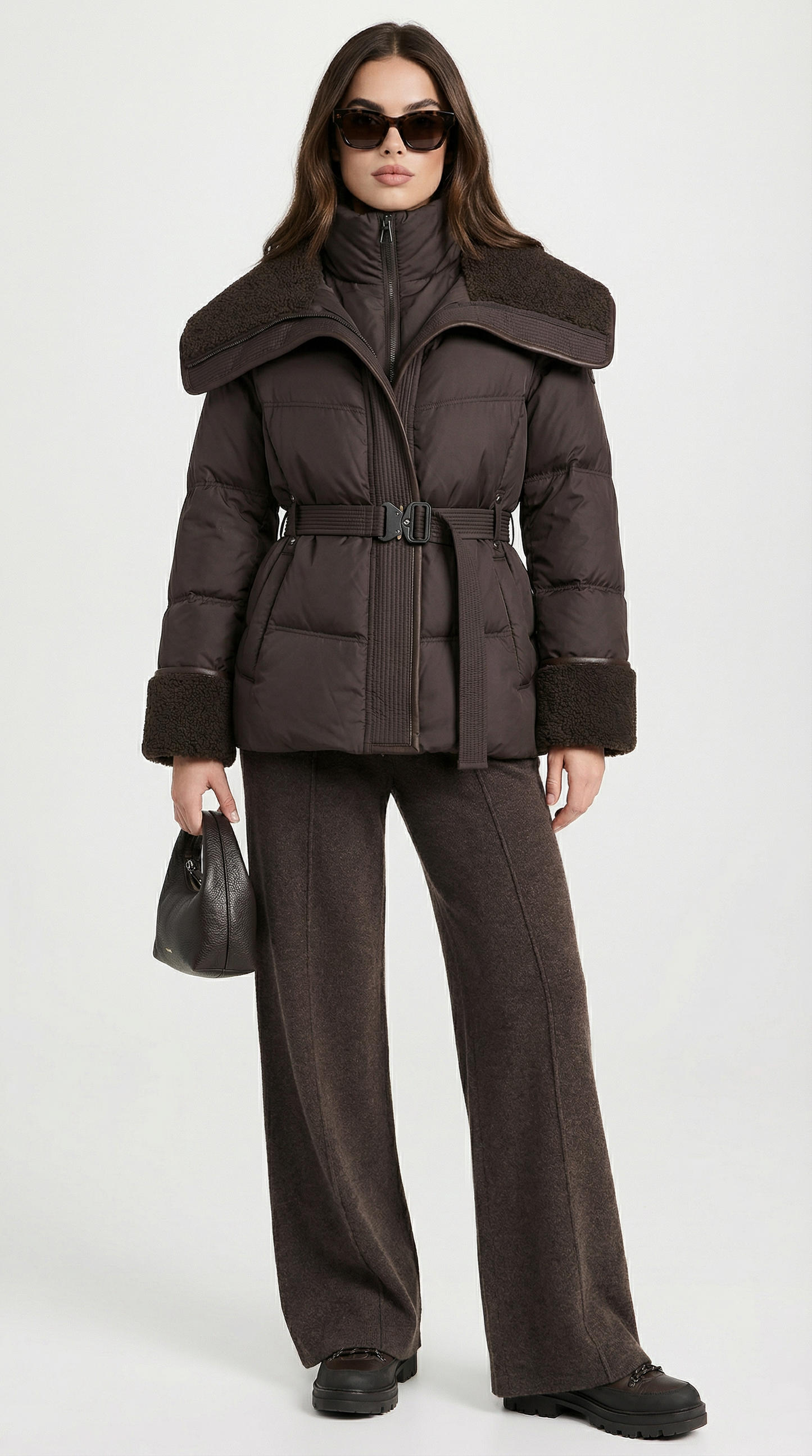 Kryos – Chic Down Jacket with Large Collar Brown