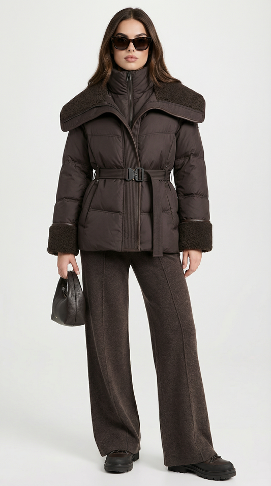 Kryos – Chic Down Jacket with Large Collar Brown