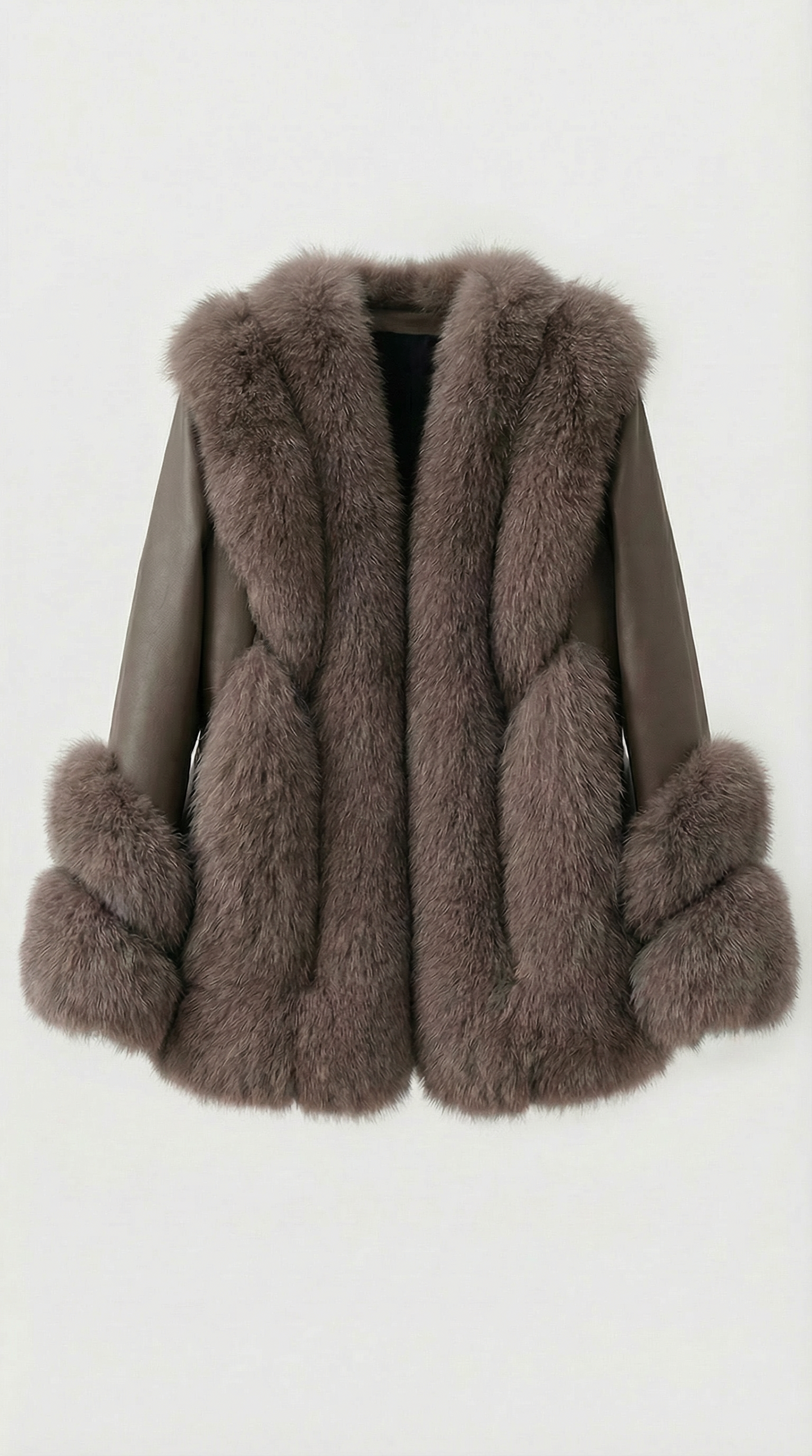 Esker – Fox Fur and Genuine Leather Classic Coat Brown