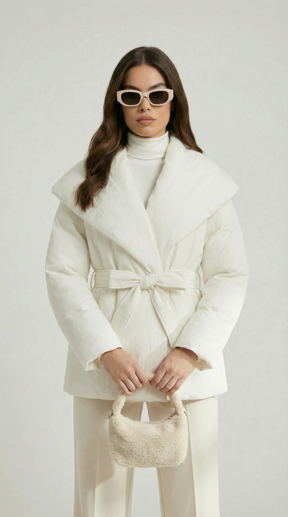 Caliss - Oversized Collar and Bow Lace Up Slim Waist Jacket