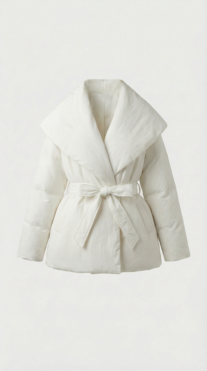 Caliss - Oversized Collar and Bow Lace Up Slim Waist Jacket