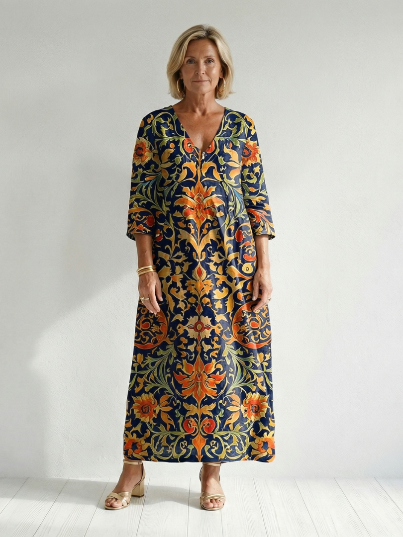 Eleonora | Vestido Midi Floral Ornamental Limpio
