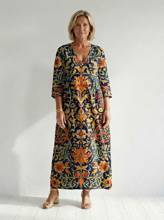 Eleonora | Vestido Midi Floral Ornamental Limpio